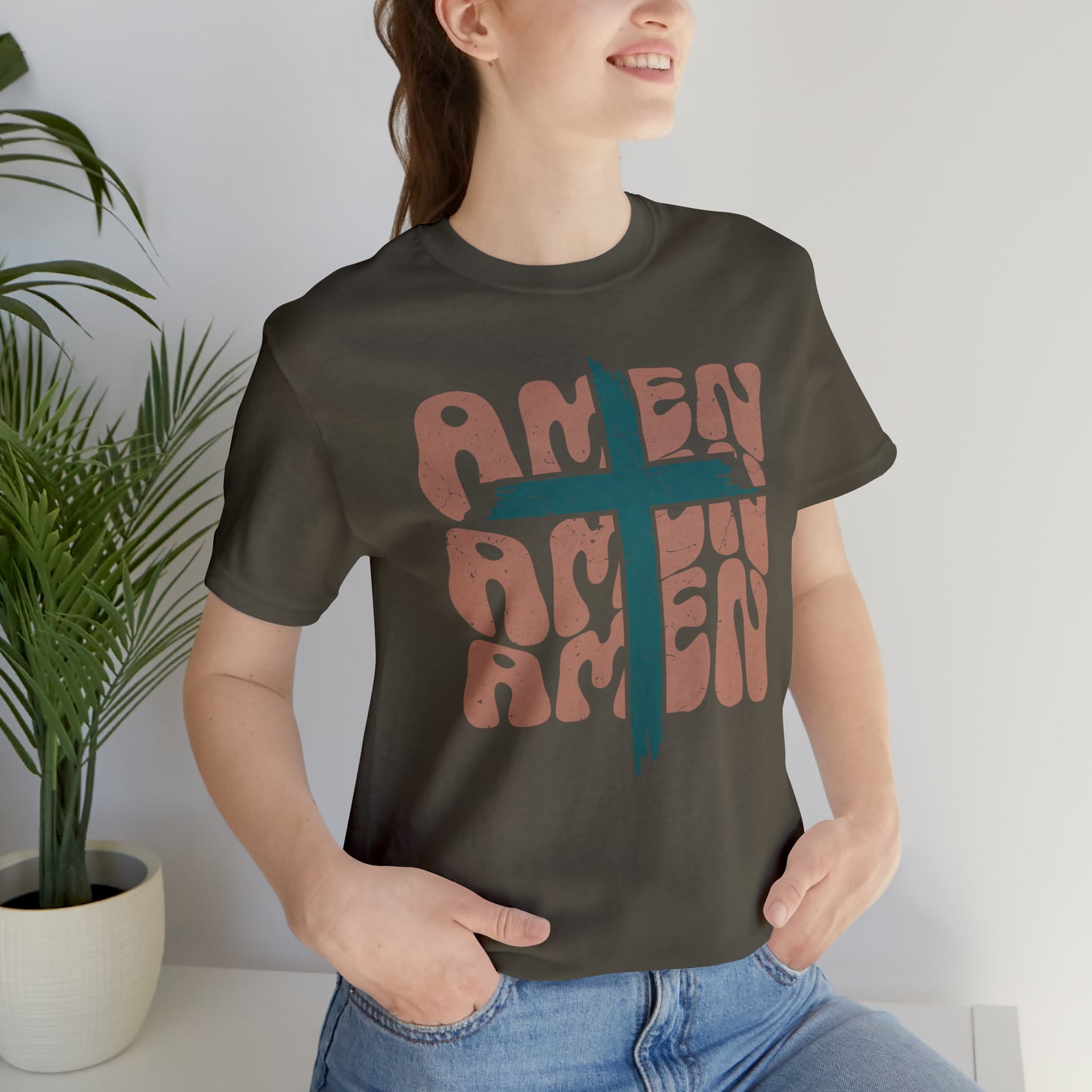 Amen Amen Amen with Cross Boho Color T-Shirt