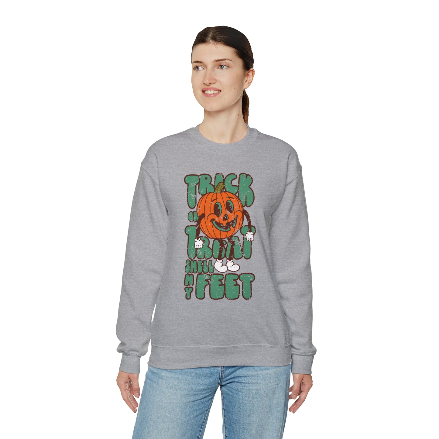 Distressed Trick or Treat Smell My Feet Heavy Blend™ Crewneck Sweatshirt