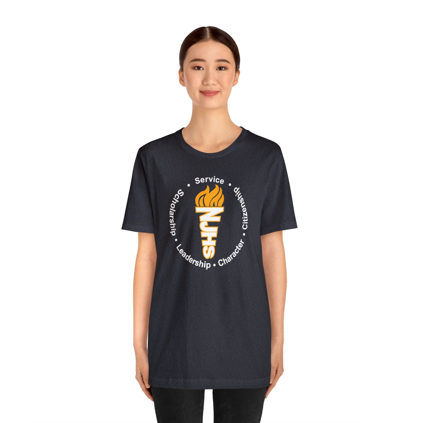 NJHS National Junior Honor Society Service Citizenship Character Leadership Scholarship Circular Torch Bella Jersey Short Sleeve Tee (Unisex)