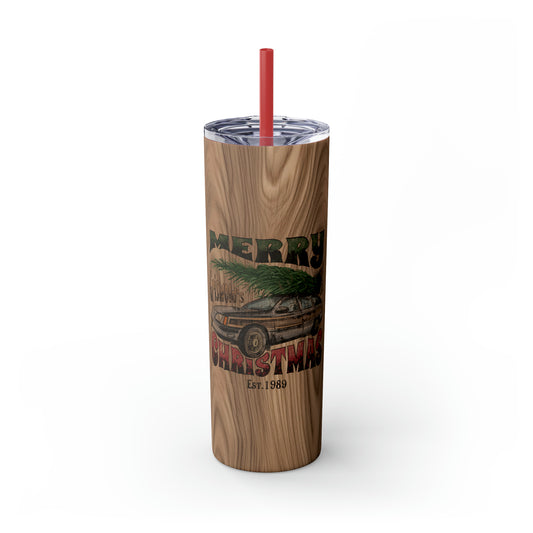 Distressed Merry Griswold's Christmas Tree Station Wagon Skinny Tumbler with Pick your Color Straw, 20oz