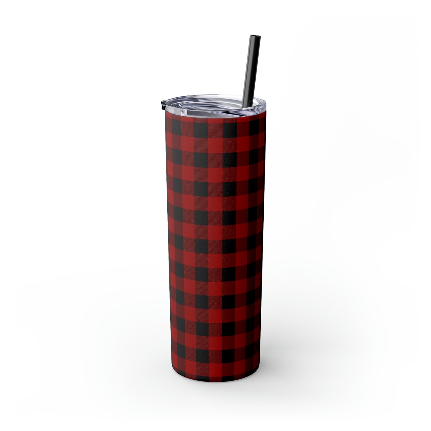 Red and Black Plaid/ Buffalo Plaid Skinny Tumbler with Straw, 20oz