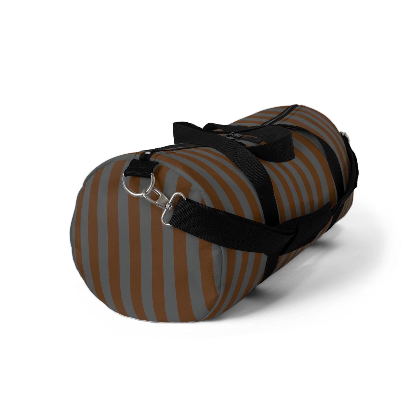 Brown and Gray Striped Duffel Bag