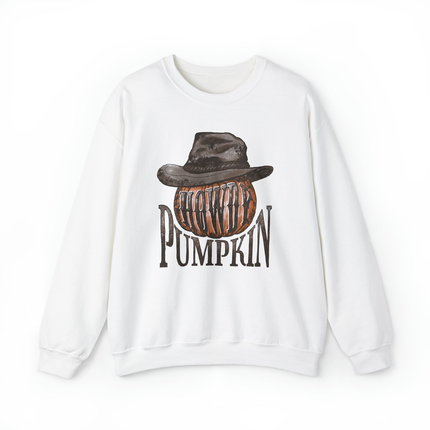 Howdy Pumpkin Fall Halloween Retro Warm Colored  Unisex Heavy Blend™ Crewneck Sweatshirt