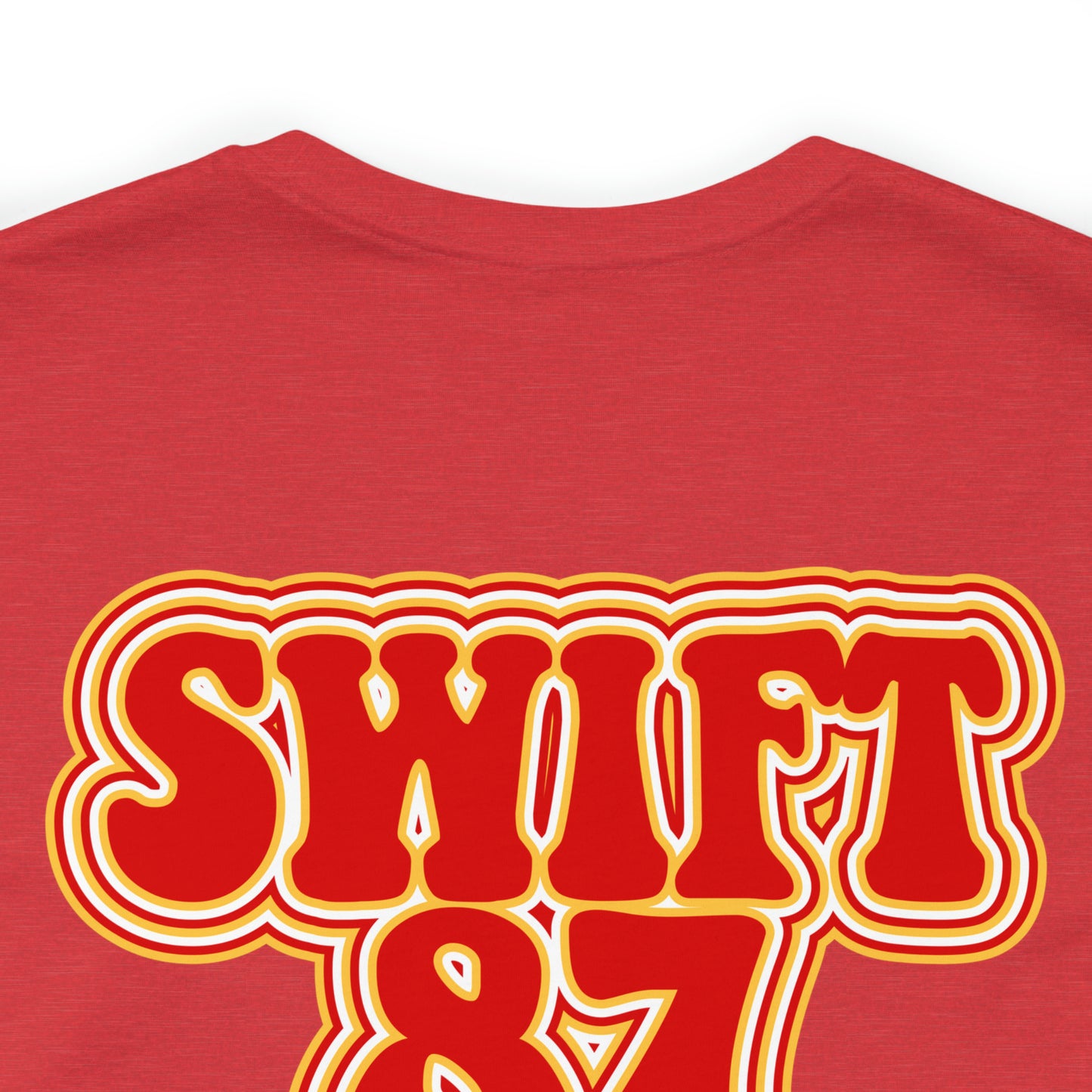 Swift Kelce Football Bubble Font Bella Jersey Short Sleeve Tee (Unisex) - Front and Back Design