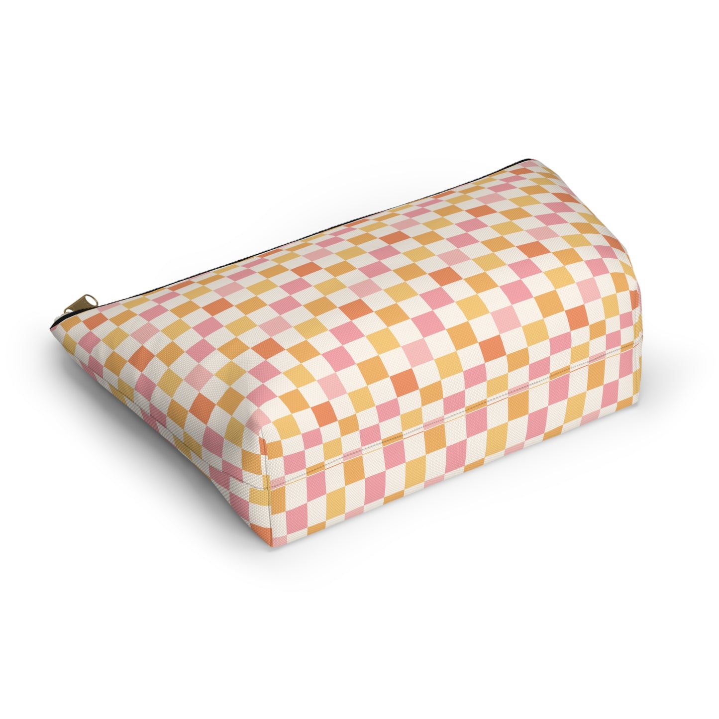 Peachy Retro Checkered -Pink/ Gold/ Orange Sherbet Print Design  Accessory Pouch w T-bottom