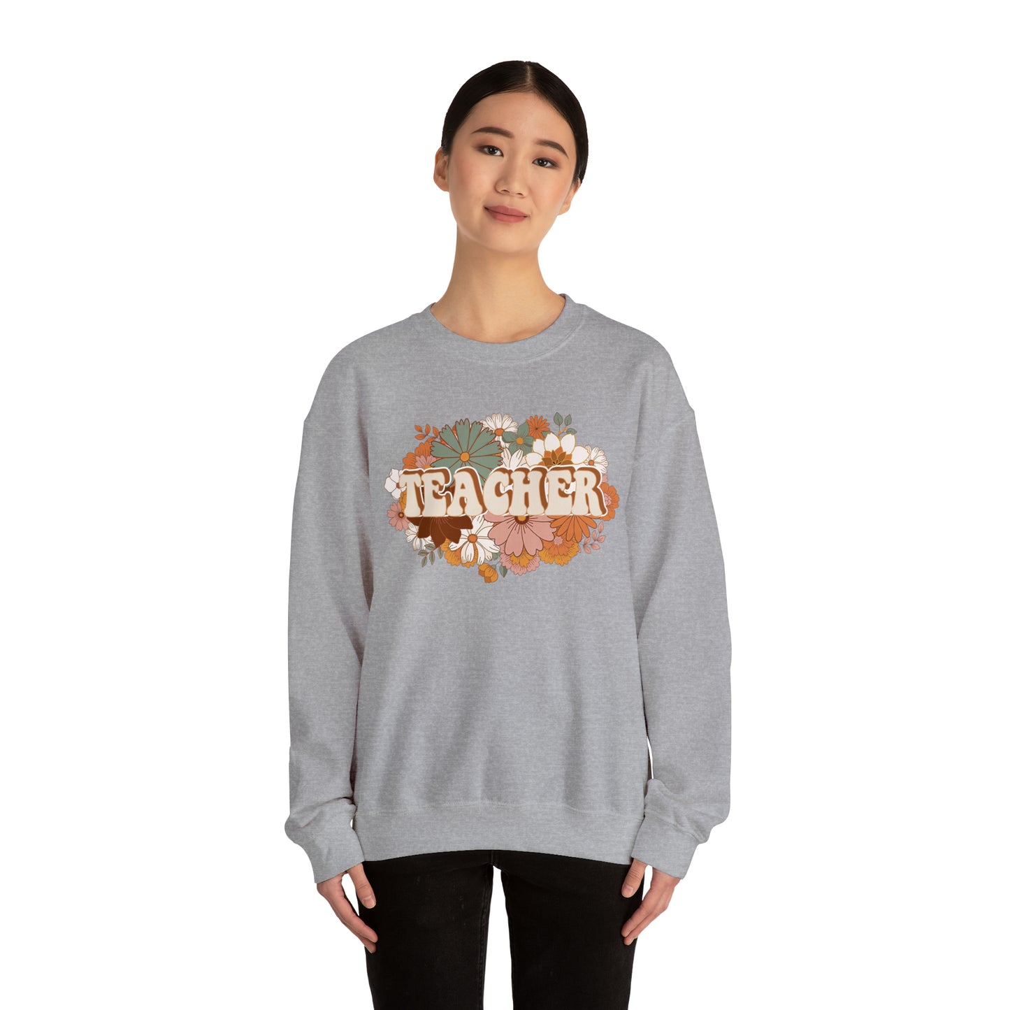 Vintage Retro Floral Teacher Warm Colors Unisex Heavy Blend™ Crewneck Sweatshirt