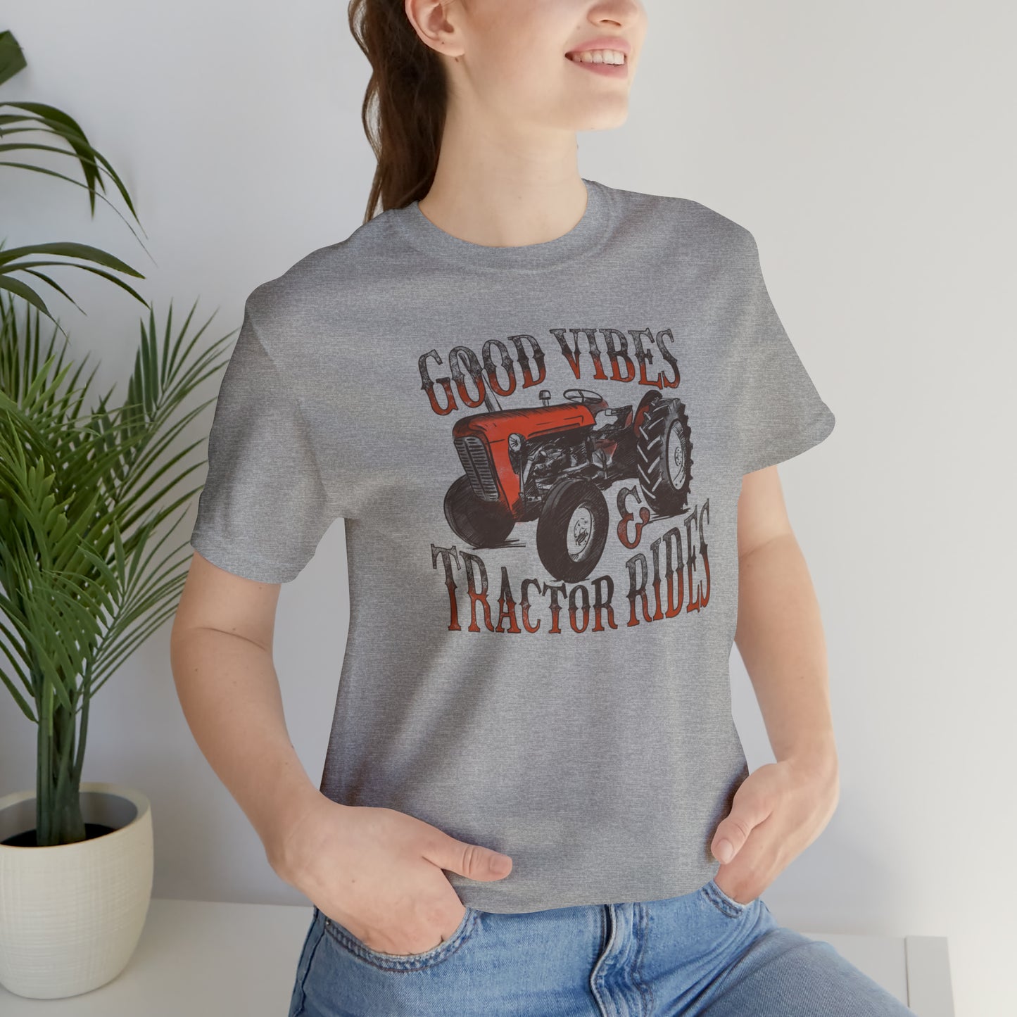 Vintage Good Vibes and Tractors Unisex Jersey Short Sleeve Tee