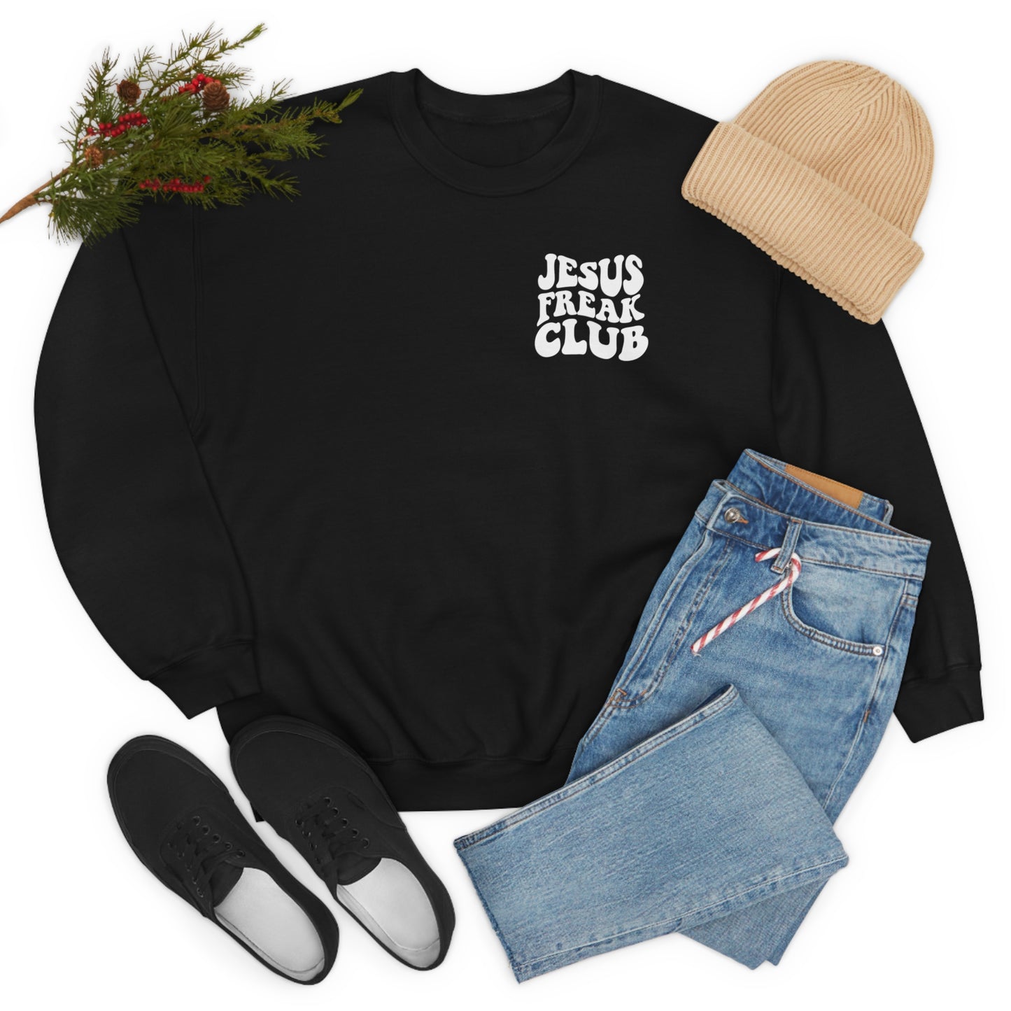 Vintage Jesus Freak Club Front & Back Design White Logo Unisex Heavy Blend™ Crewneck Sweatshirt