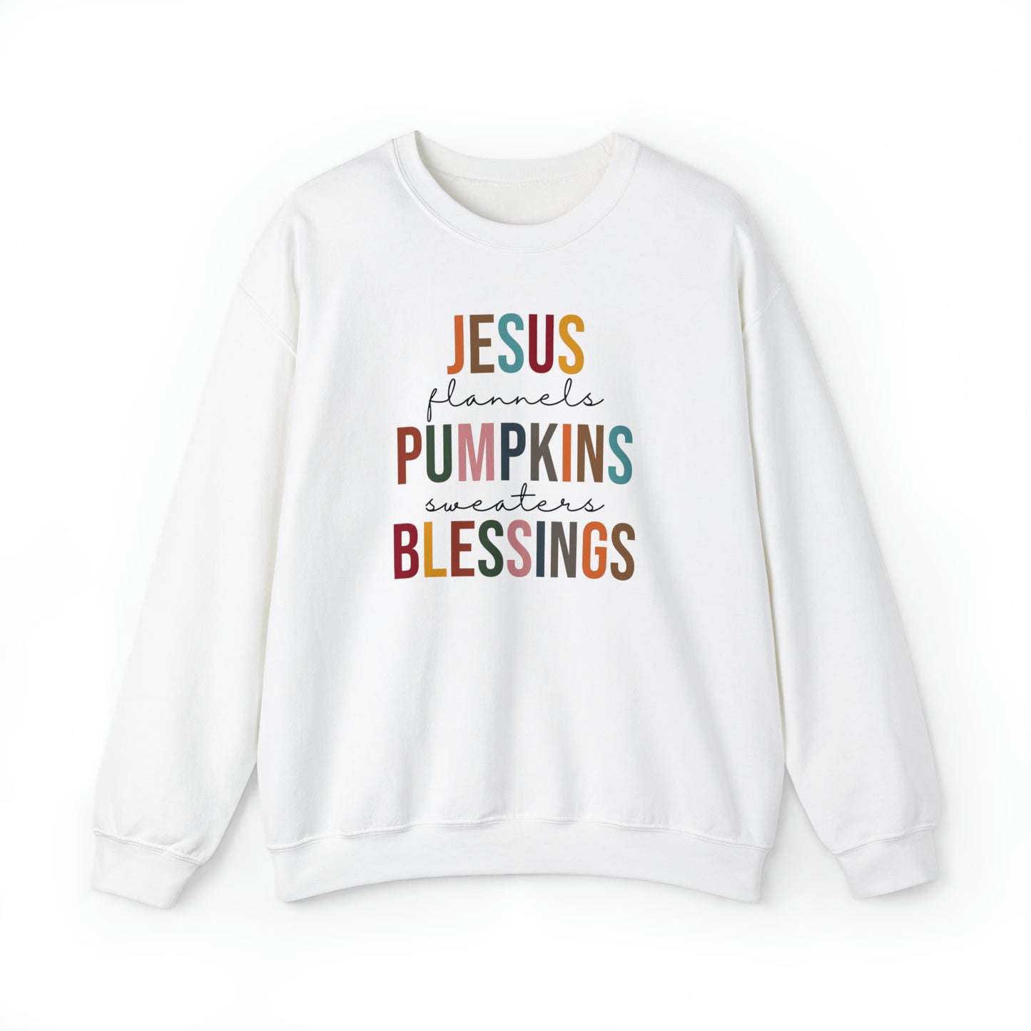 Jesus Flannels Pumpkins Sweaters Blessings Fall Halloween Retro Warm Colored  Unisex Heavy Blend™ Crewneck Sweatshirt