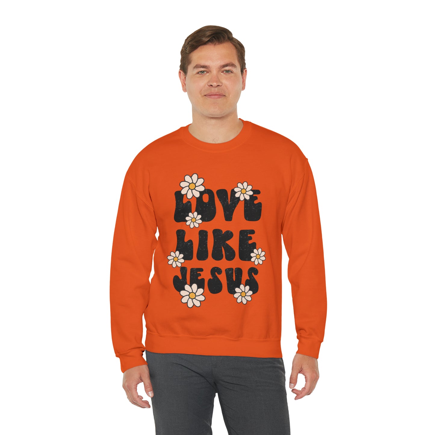 Distressed Daisy Love Like Jesus - Heavy Blend™ Crewneck Sweatshirt