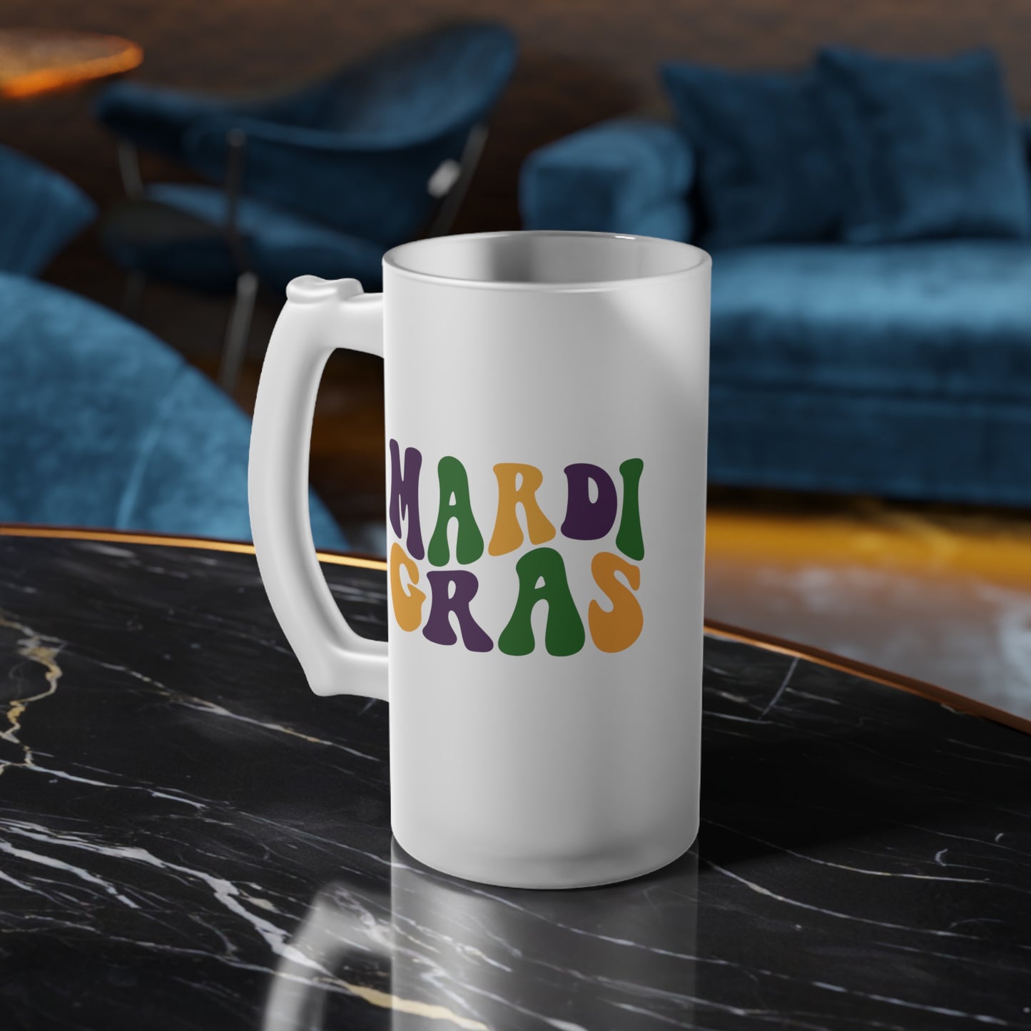 Mardi Gras Wave Frosted Glass Beer Mug