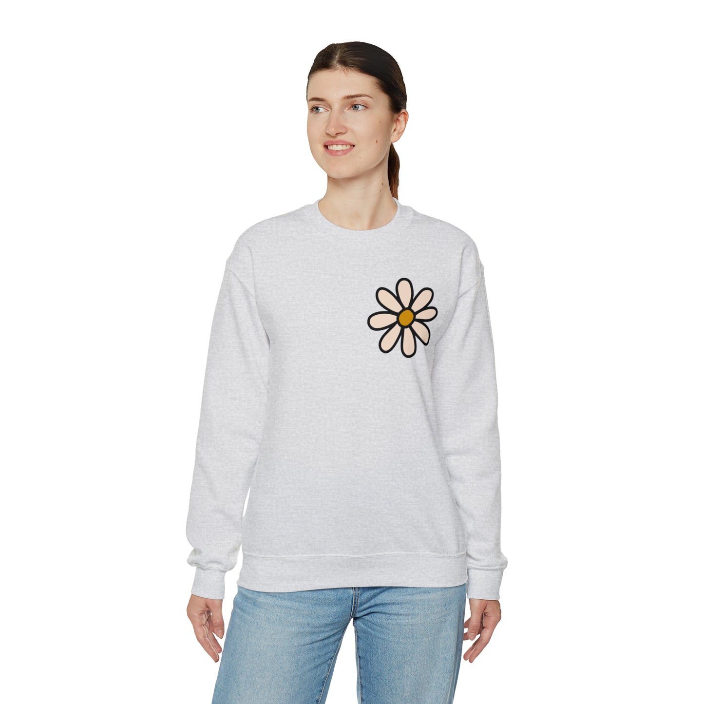 Distressed Daisy Love Like Jesus -  Front and Back Design Heavy Blend™ Crewneck Sweatshirt