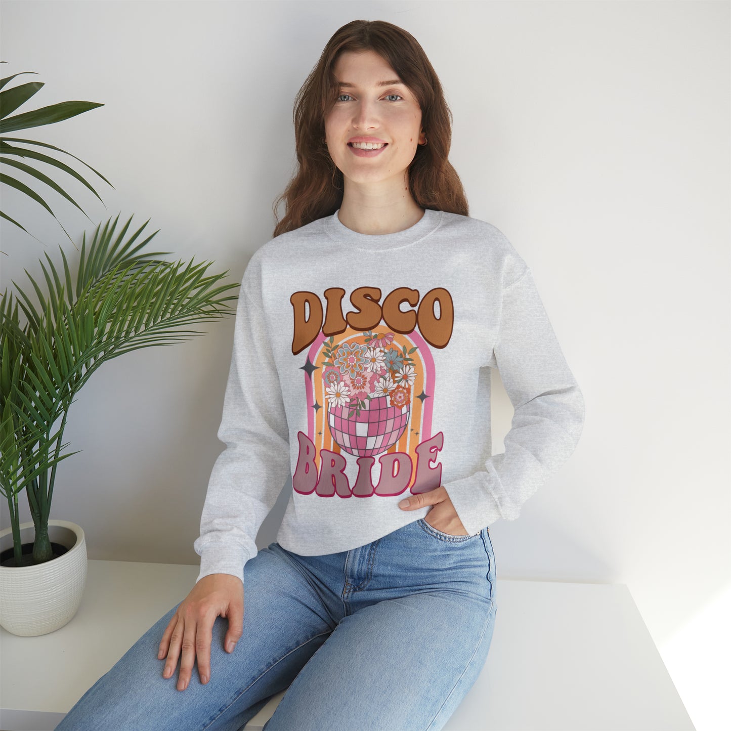 Retro Disco Bride Mirror Ball Bride Unisex Heavy Blend™ Crewneck Sweatshirt