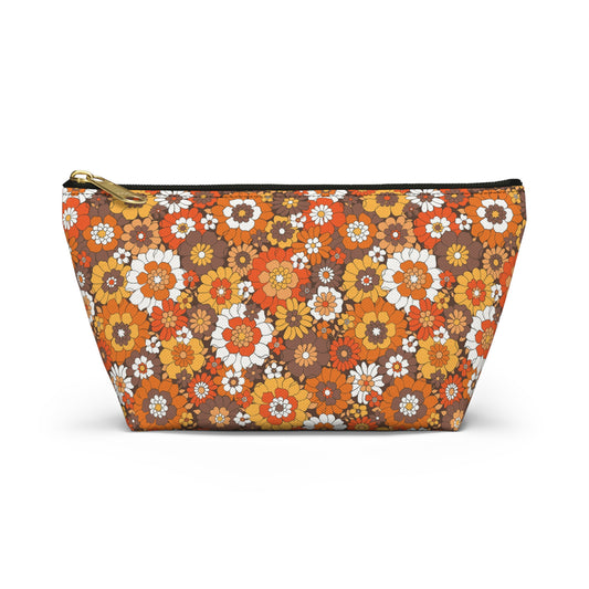 Rustic Retro Floral Print Design  Accessory Pouch w T-bottom