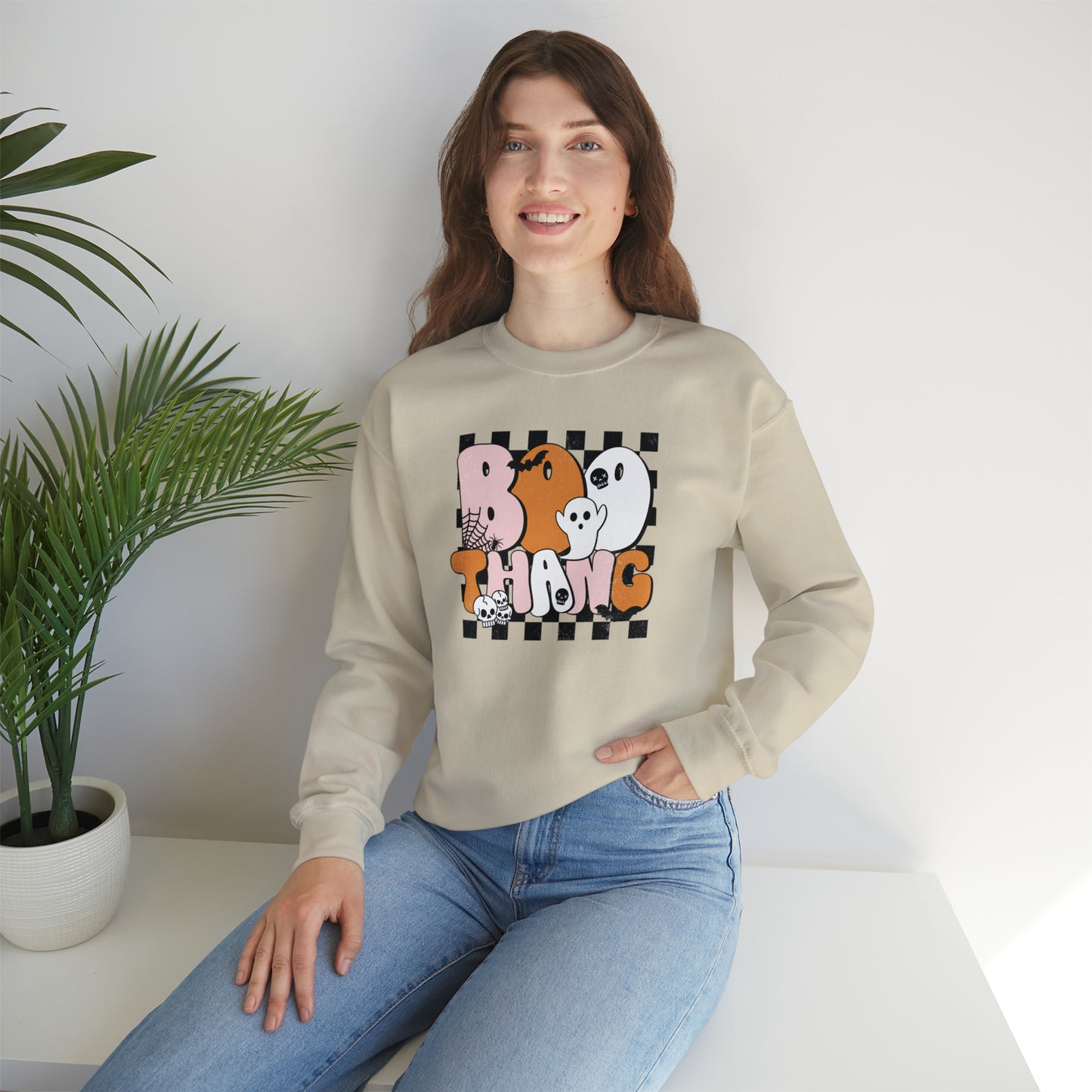 Boo Thang Fall Halloween Retro Warm Colored  Unisex Heavy Blend™ Crewneck Sweatshirt