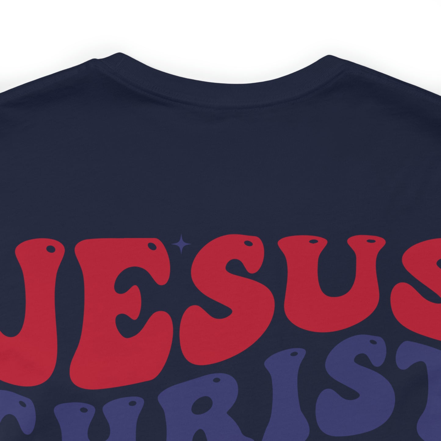 "Jesus Christ Stars and Stripes" (Front and Back Design) Unisex Jersey Short Sleeve Tee