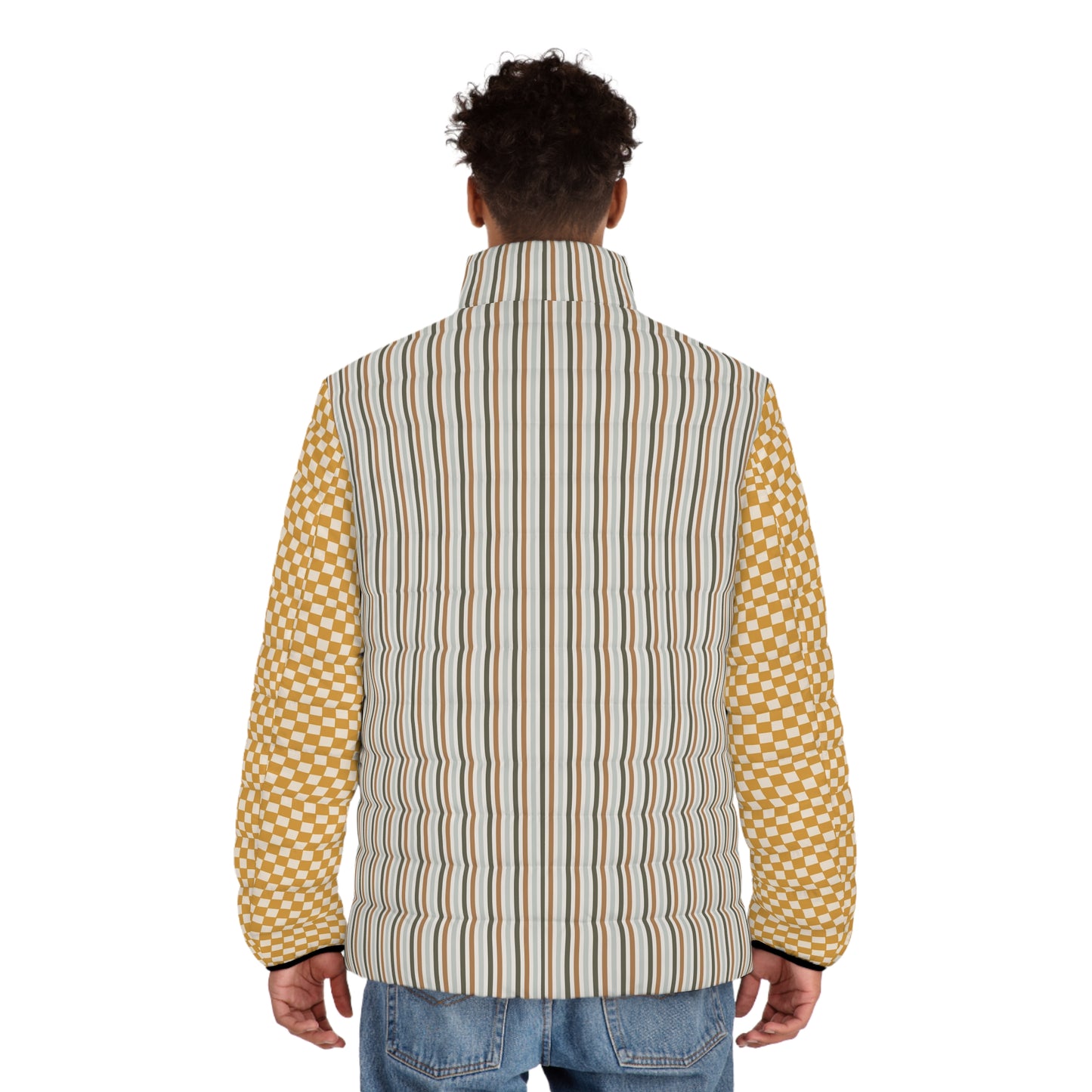 Exclusive Striped Checkerboard Puffer Jacket