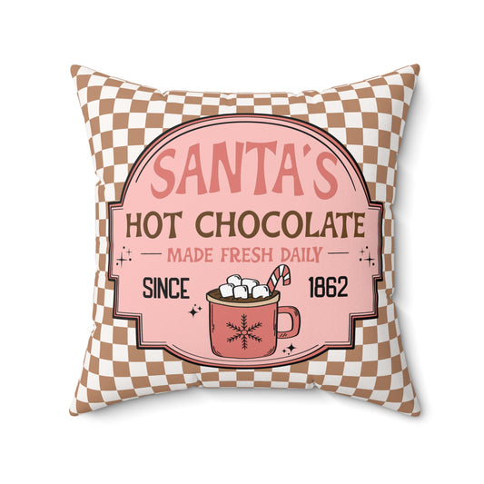 Santa's Hot Chocolate Brown Checkerboard Christmas/ Holiday Polyester Square Pillow