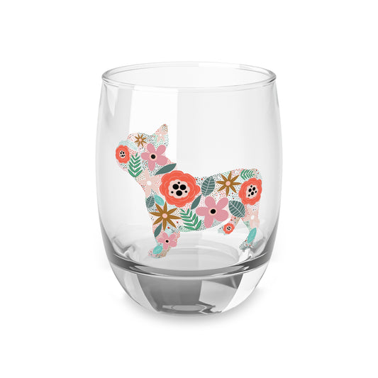Floral Frenchie Dog Whiskey Glass