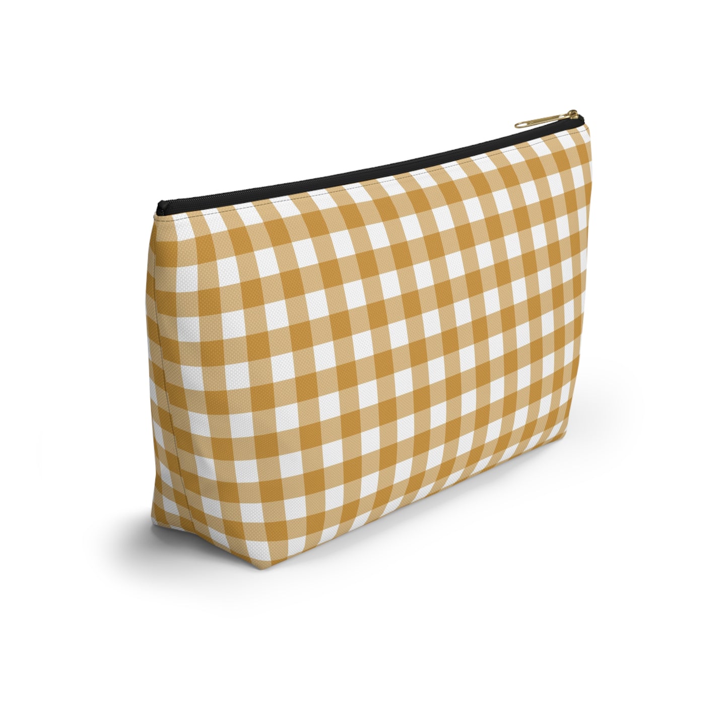 Mustard Gingham Print Design  Accessory Pouch w T-bottom