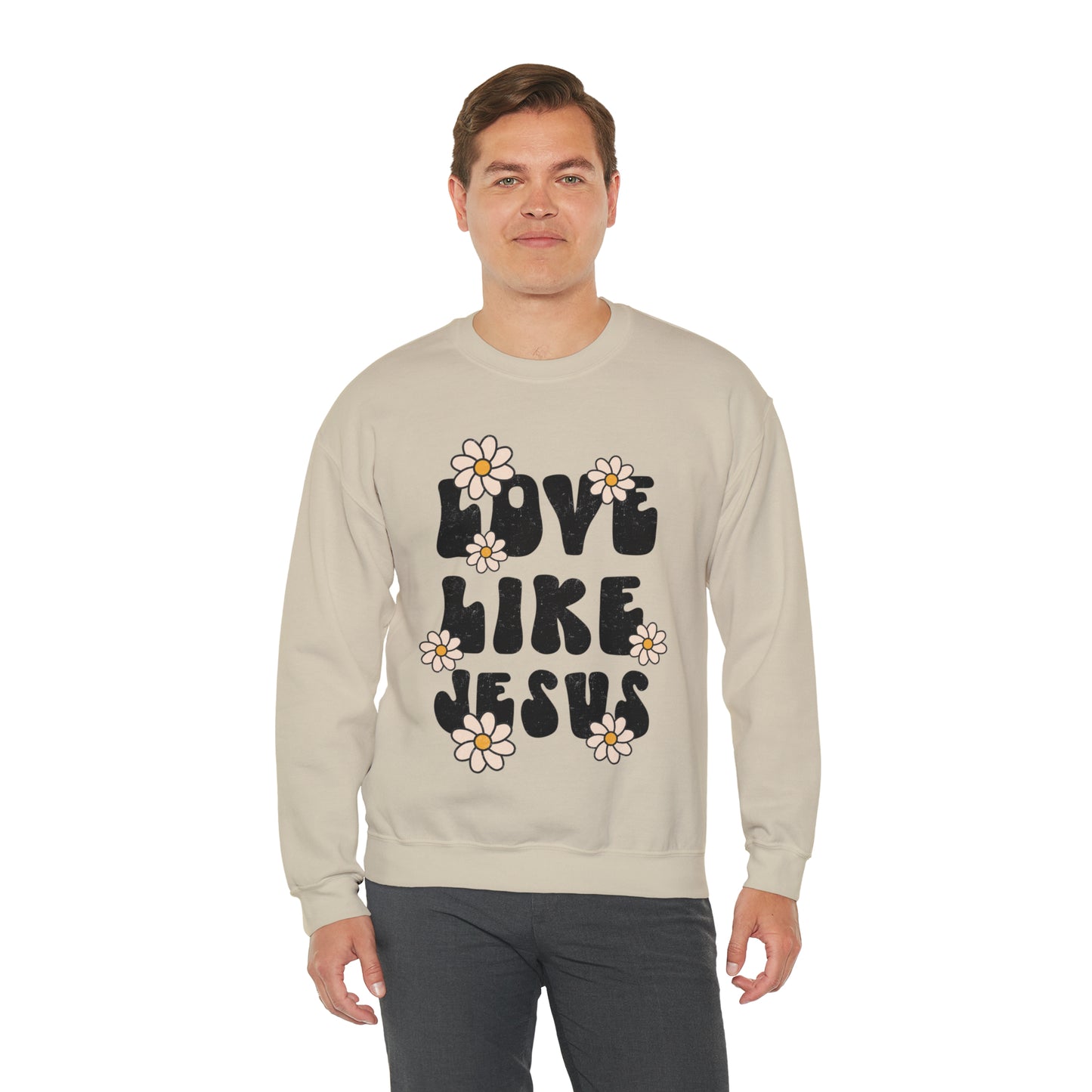 Distressed Daisy Love Like Jesus - Heavy Blend™ Crewneck Sweatshirt