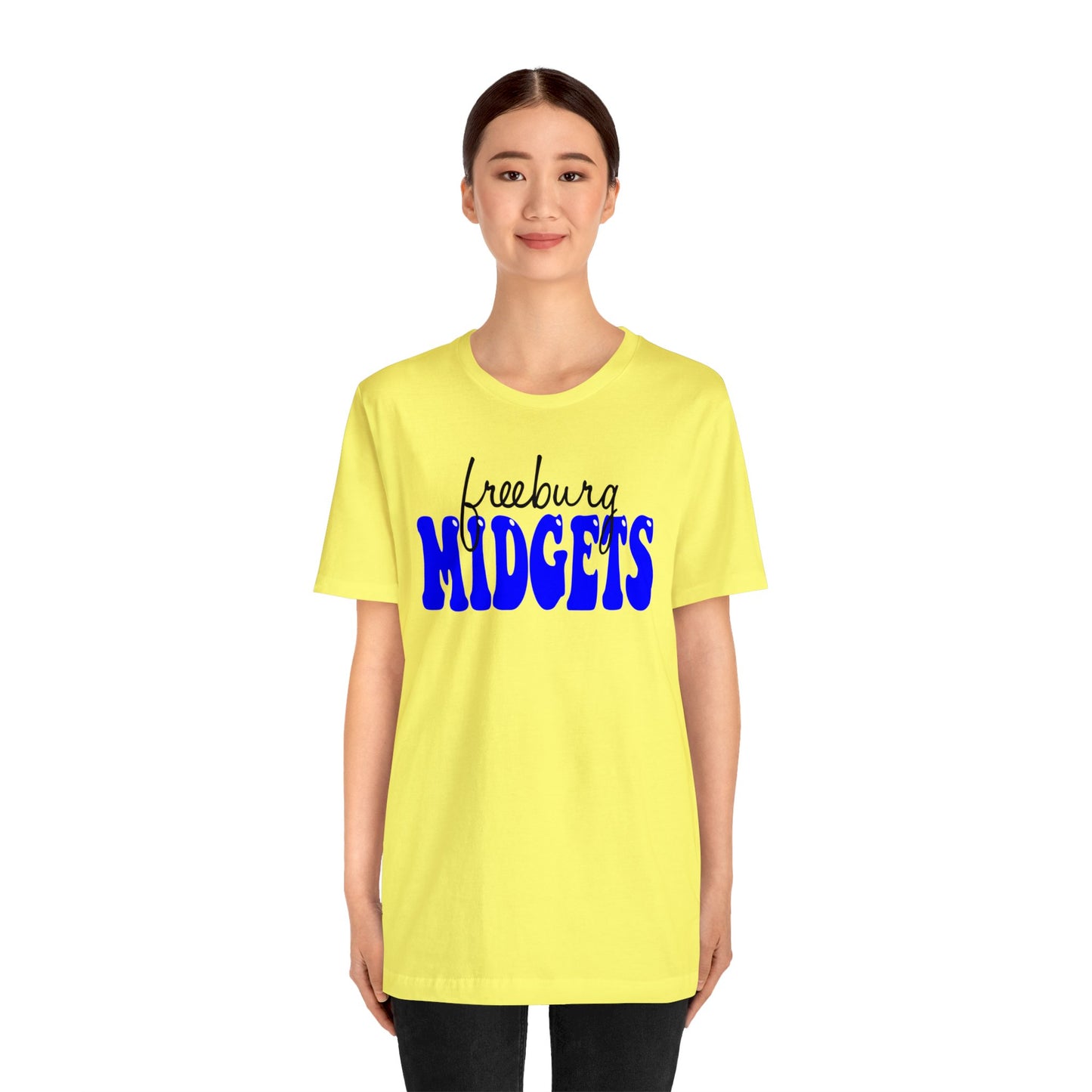 Freeburg Midgets Cursive Bubble Logo Bella Jersey Short Sleeve Tee (Unisex)