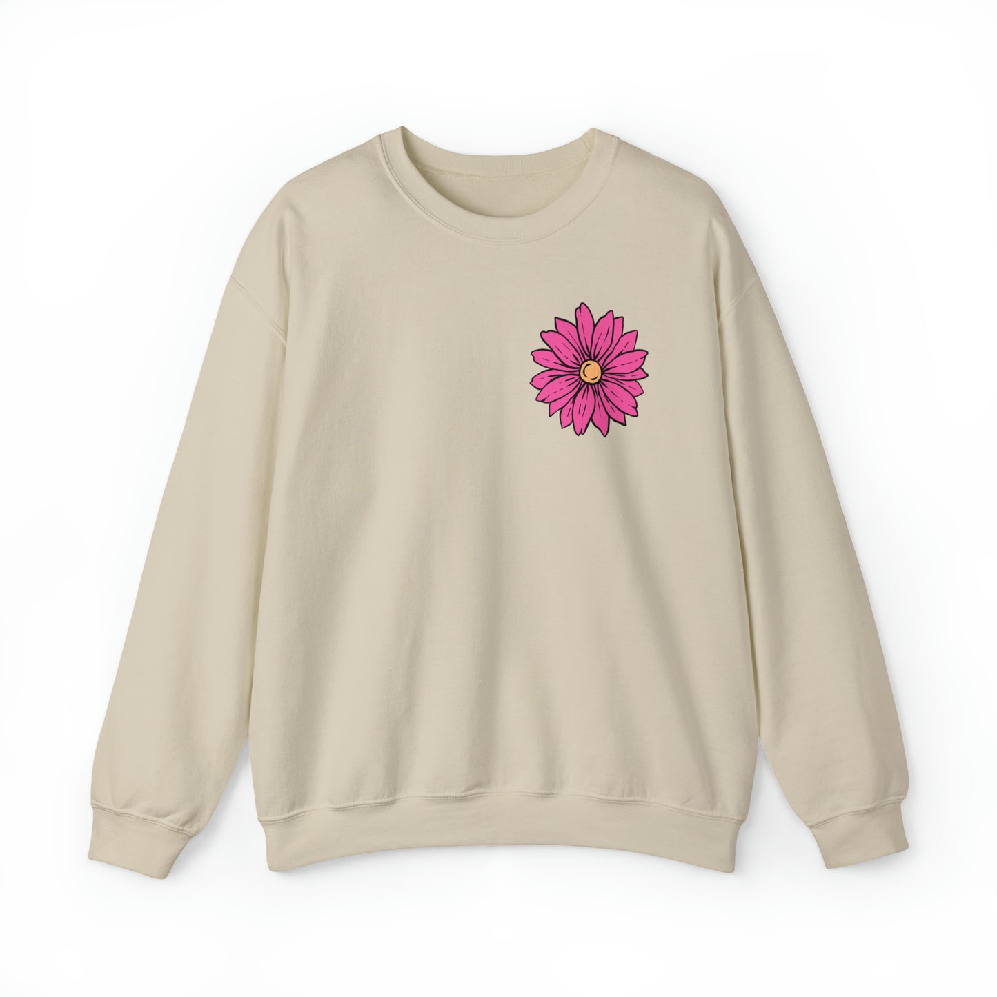 FRONT AND BACK DESIGN Positive Energy (Flower on Front and Message on Back) Font Heavy Blend™ Crewneck Sweatshirt