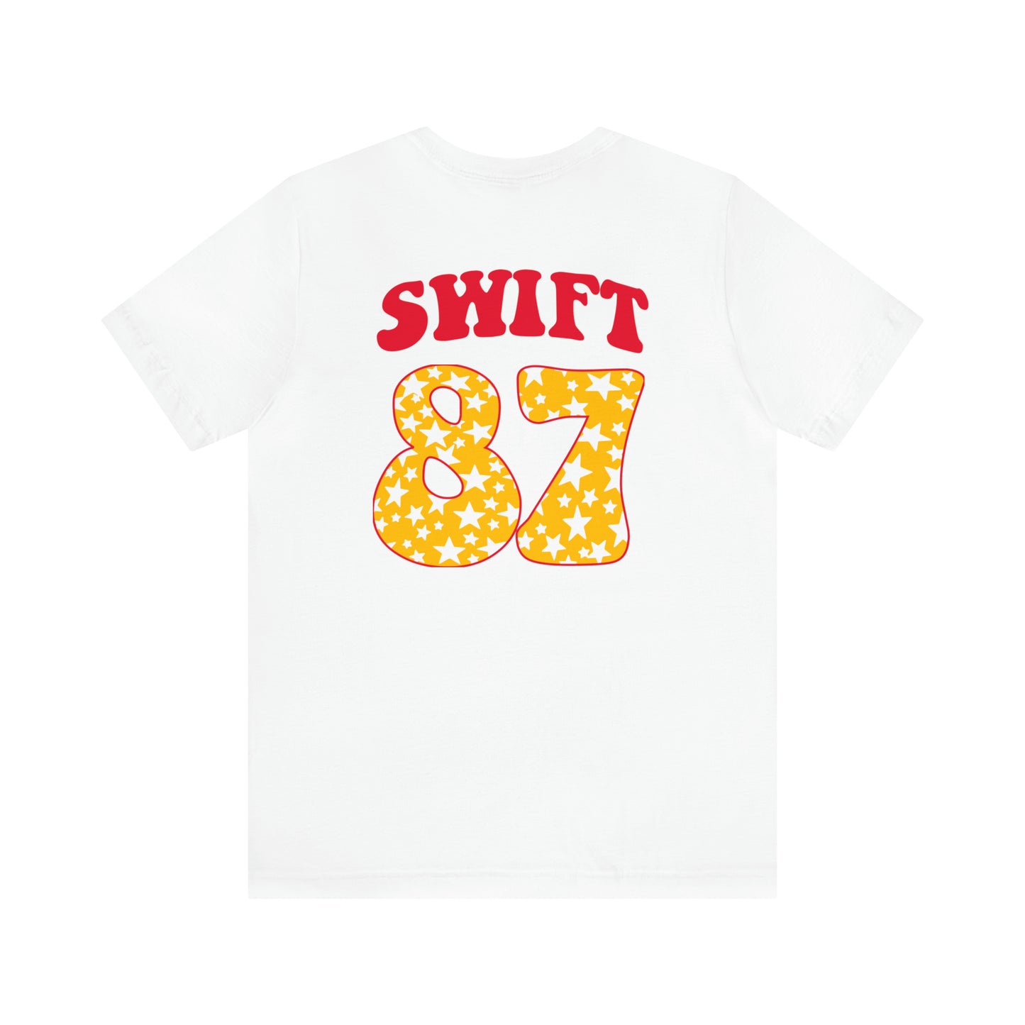 Swift Kelce 87 Football Lips Bella Jersey Short Sleeve Tee (Unisex) - Front and Back Design