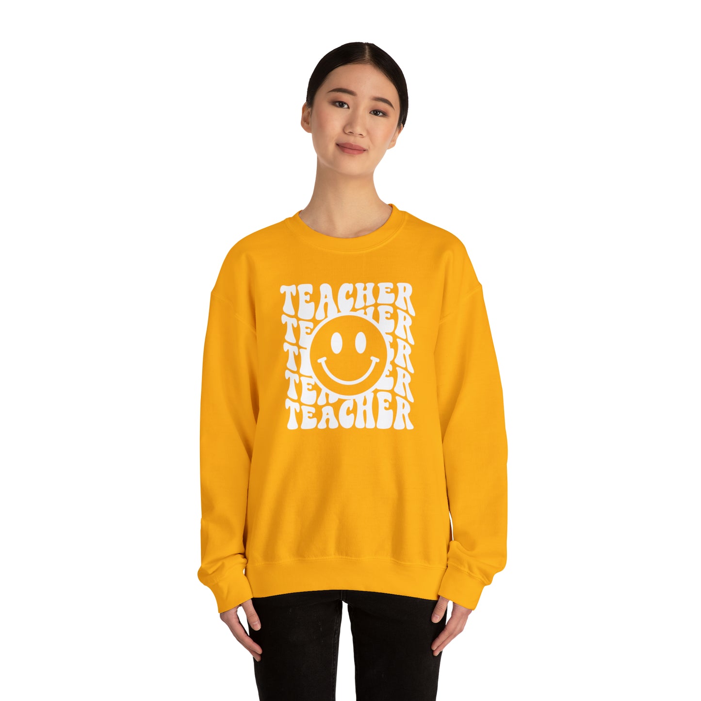 Teacher with Smiley Face White Logo Unisex Heavy Blend™ Crewneck Sweatshirt