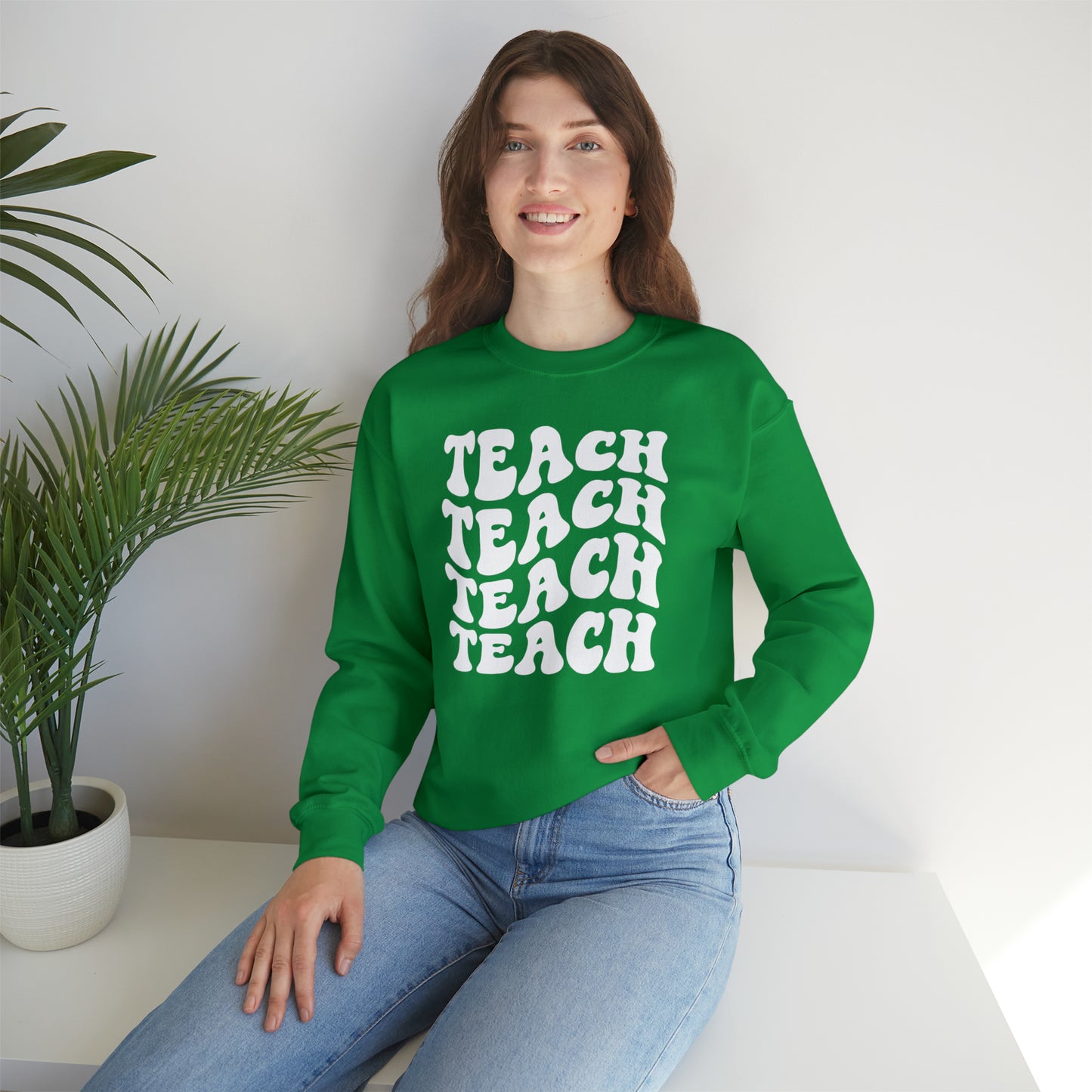 Teach Teach Teach Teach White Logo Unisex Heavy Blend™ Crewneck Sweatshirt