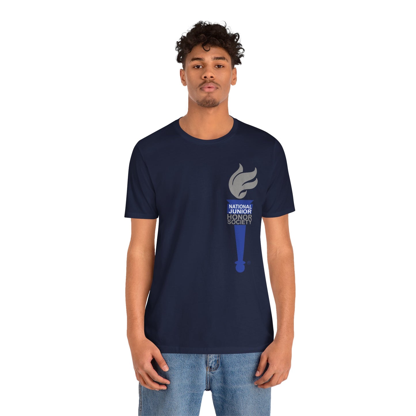 Murdock Middle School NJHS National Junior Honor Society Service Citizenship Character Leadership Scholarship Circular Torch Bella Jersey Short Sleeve Tee - Royal School Font