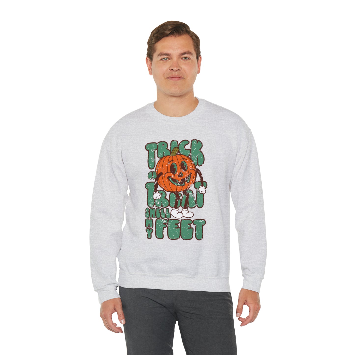 Distressed Trick or Treat Smell My Feet Heavy Blend™ Crewneck Sweatshirt