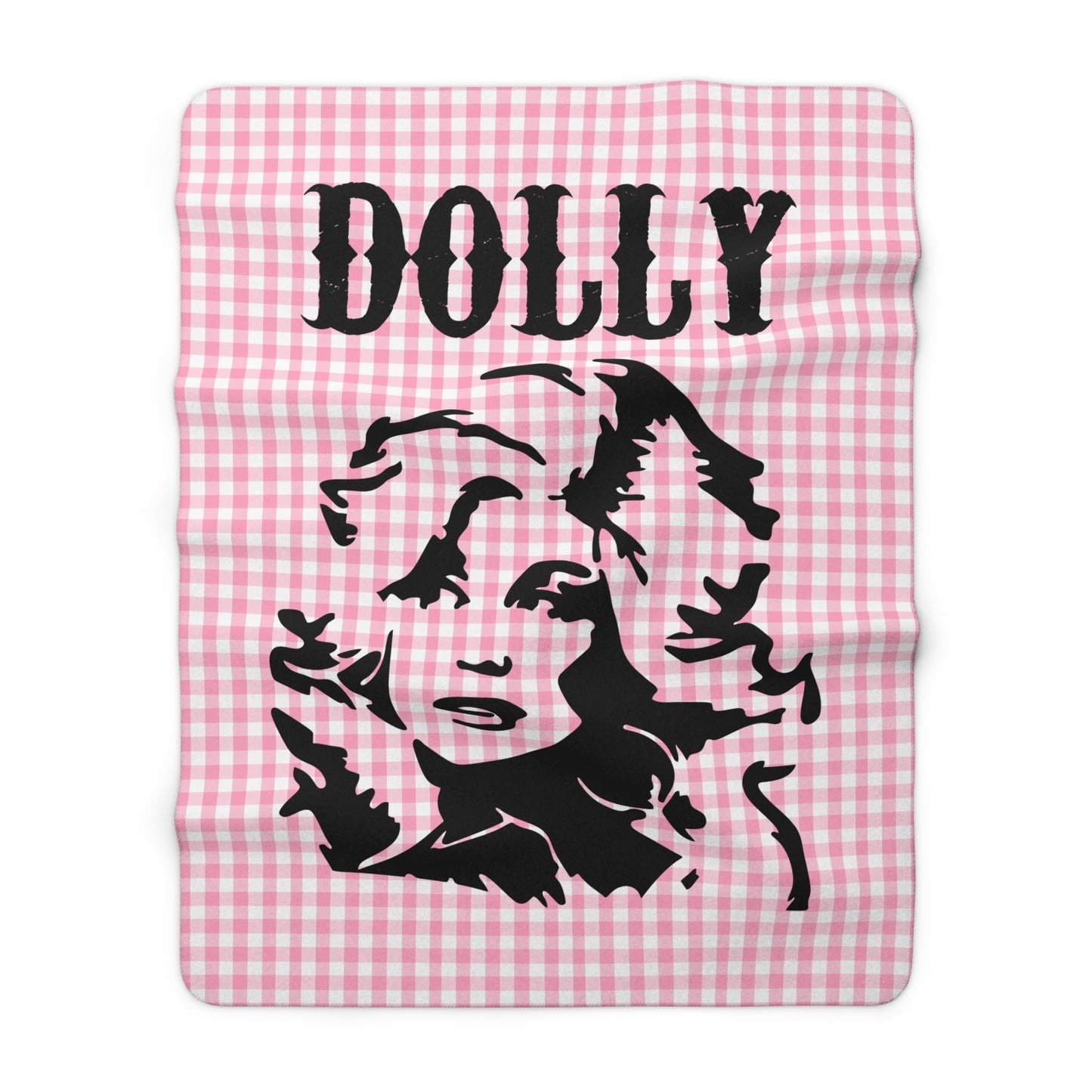 Dolly Portrait Pink Checkerboard Sherpa Fleece Blanket