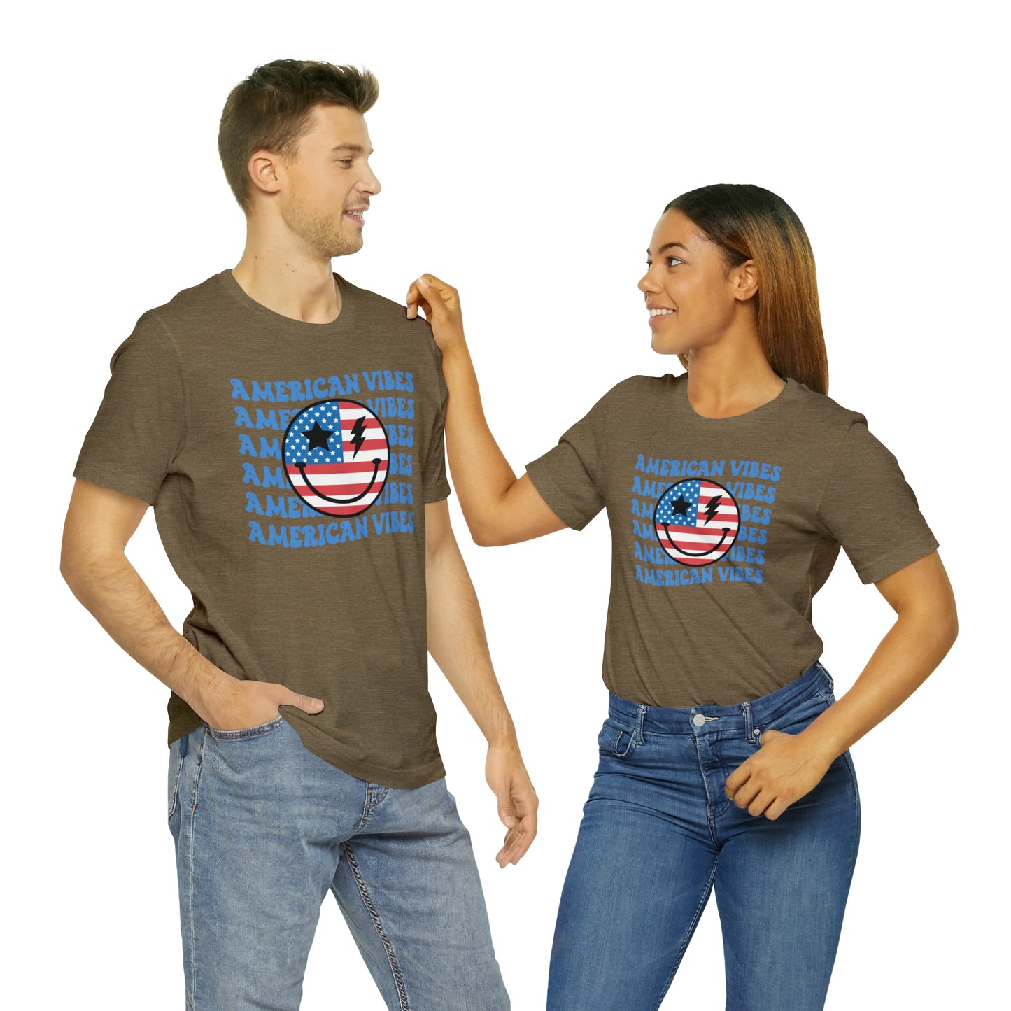 USA American Vibes American Flag Smiley Face Unisex Jersey Short Sleeve Tee