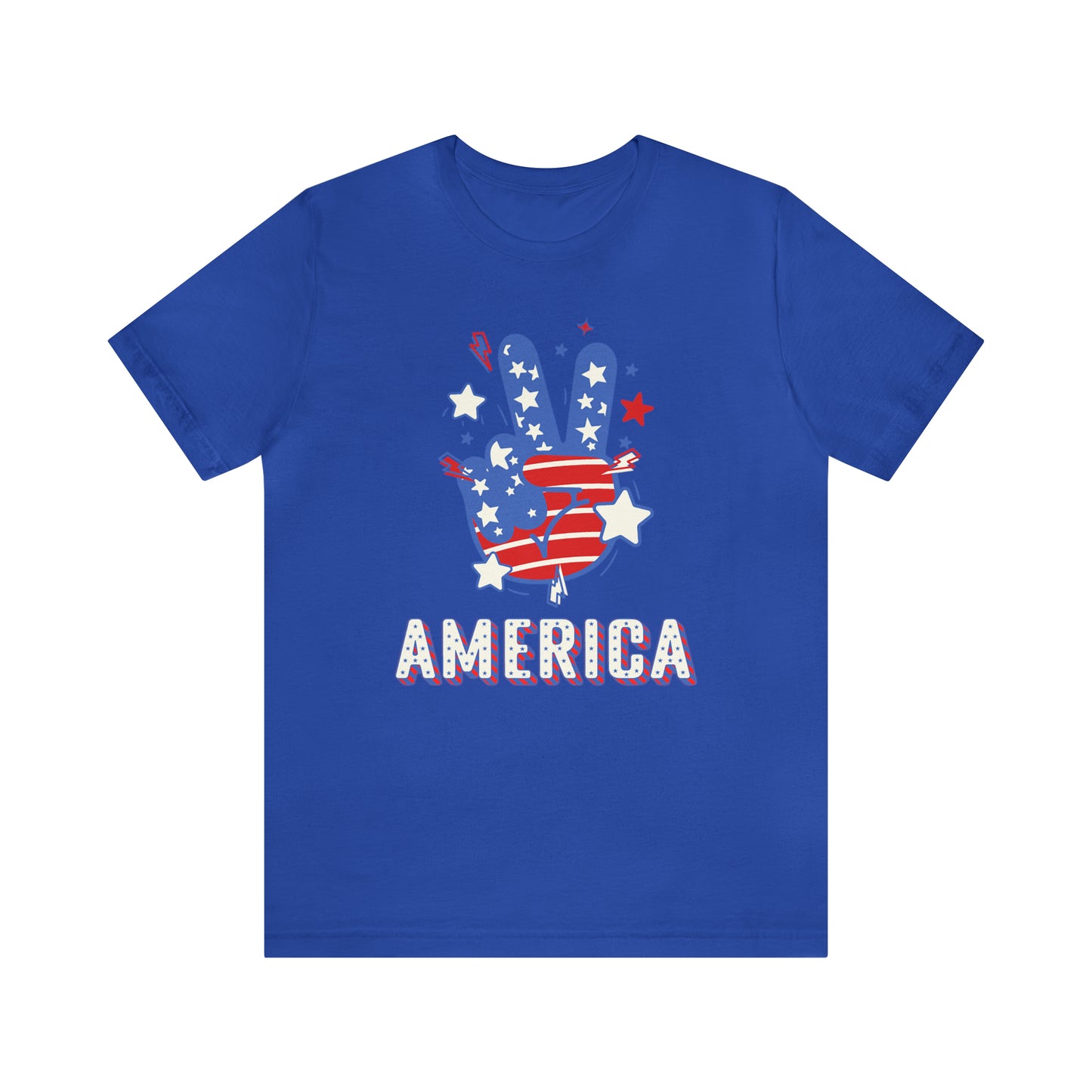 America USA Stars Peace Sign with Hands Unisex Jersey Short Sleeve Tee