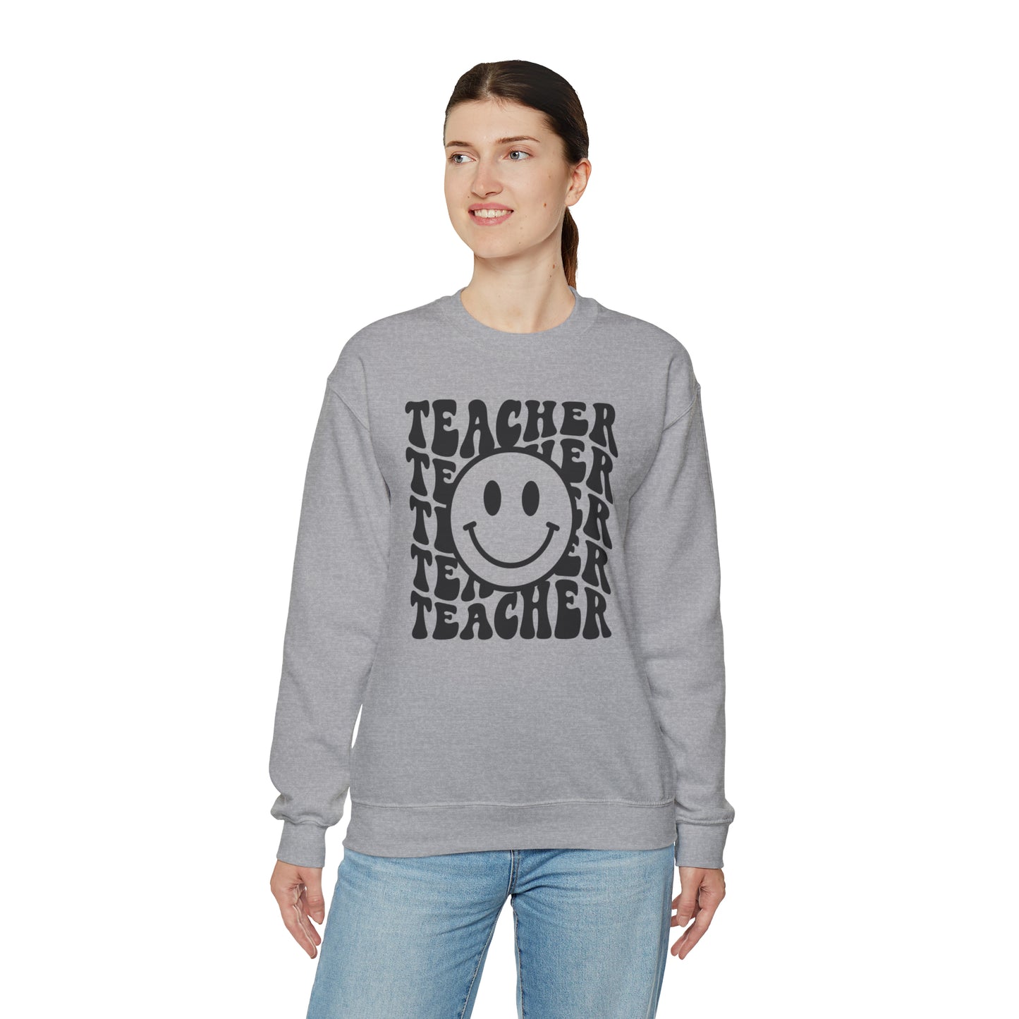 Retro Teacher with Smiley Face Black Logo Unisex Heavy Blend™ Crewneck Sweatshirt