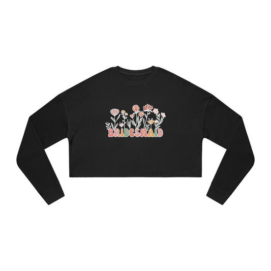 Bridesmaid Boho Floral  Women's Cropped Sweatshirt - Black