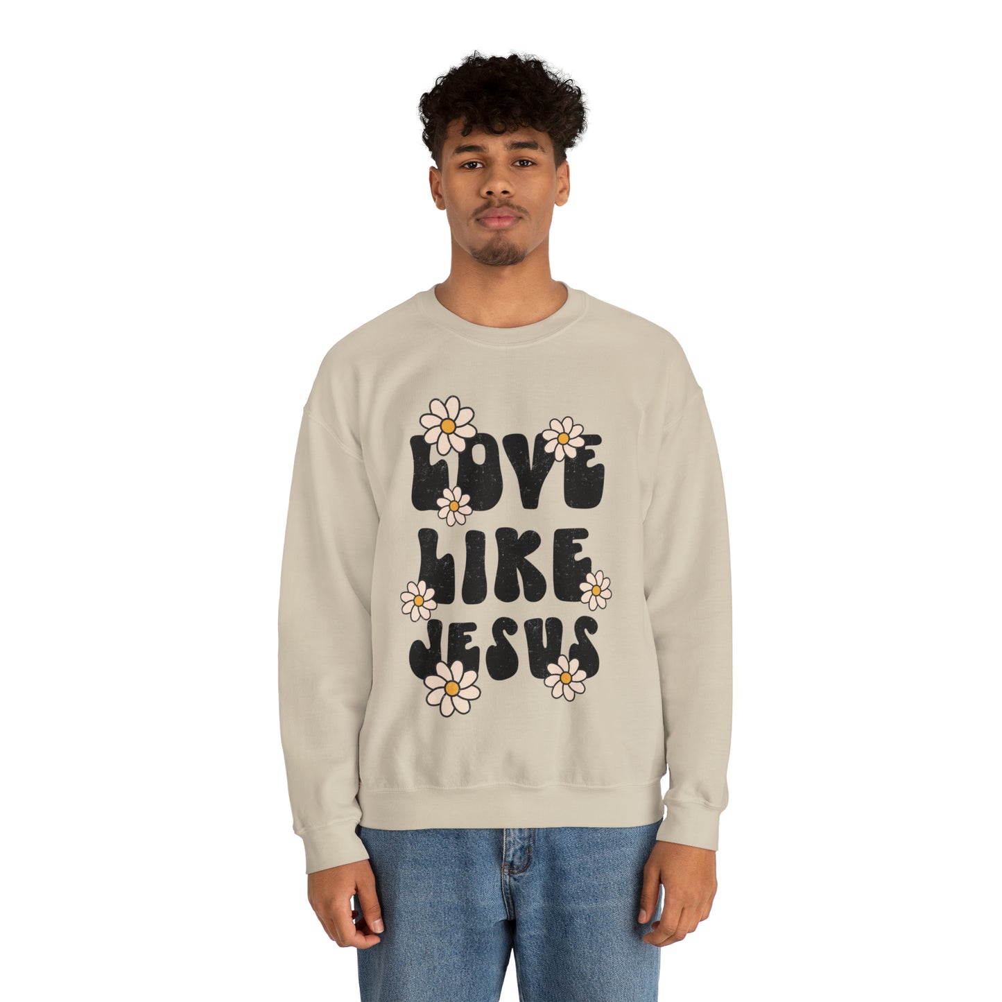 Distressed Daisy Love Like Jesus - Heavy Blend™ Crewneck Sweatshirt