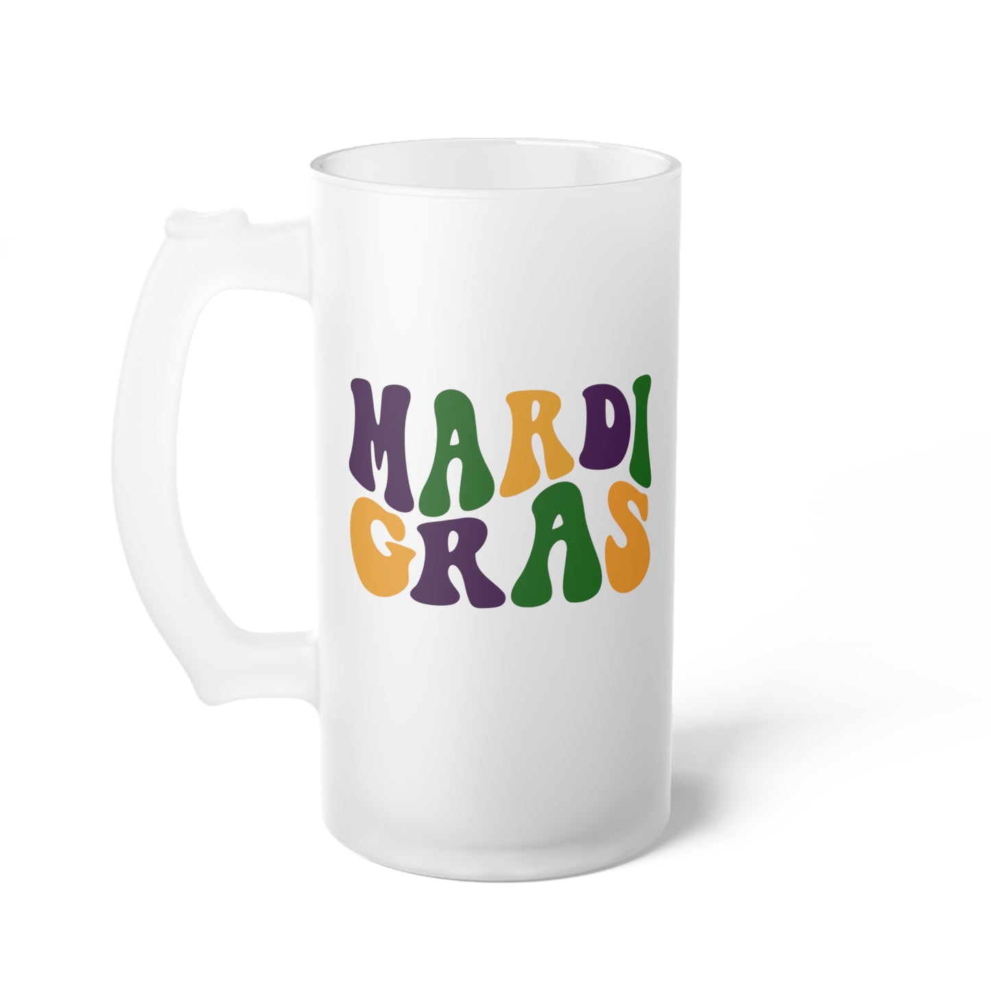 Mardi Gras Wave Frosted Glass Beer Mug