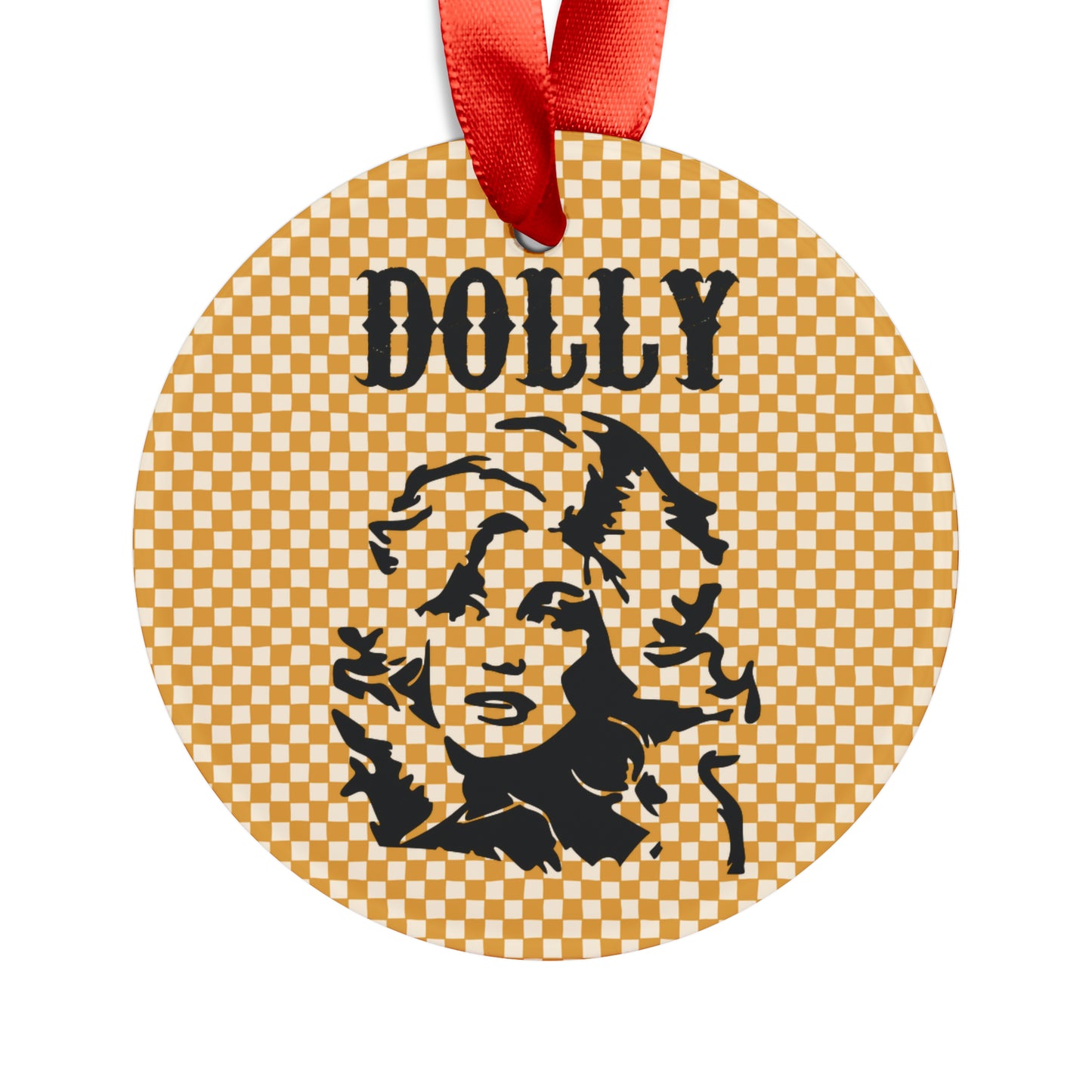 Dolly Portrait Checkerboard Ornament with Ribbon