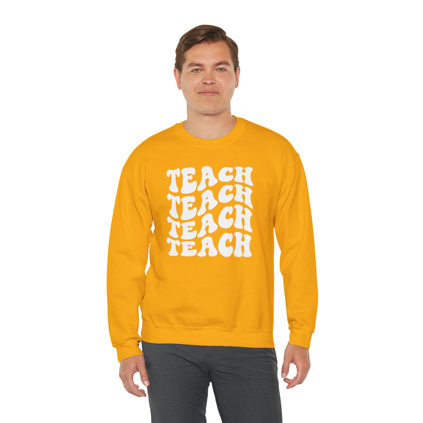 Teach Teach Teach Teach White Logo Unisex Heavy Blend™ Crewneck Sweatshirt