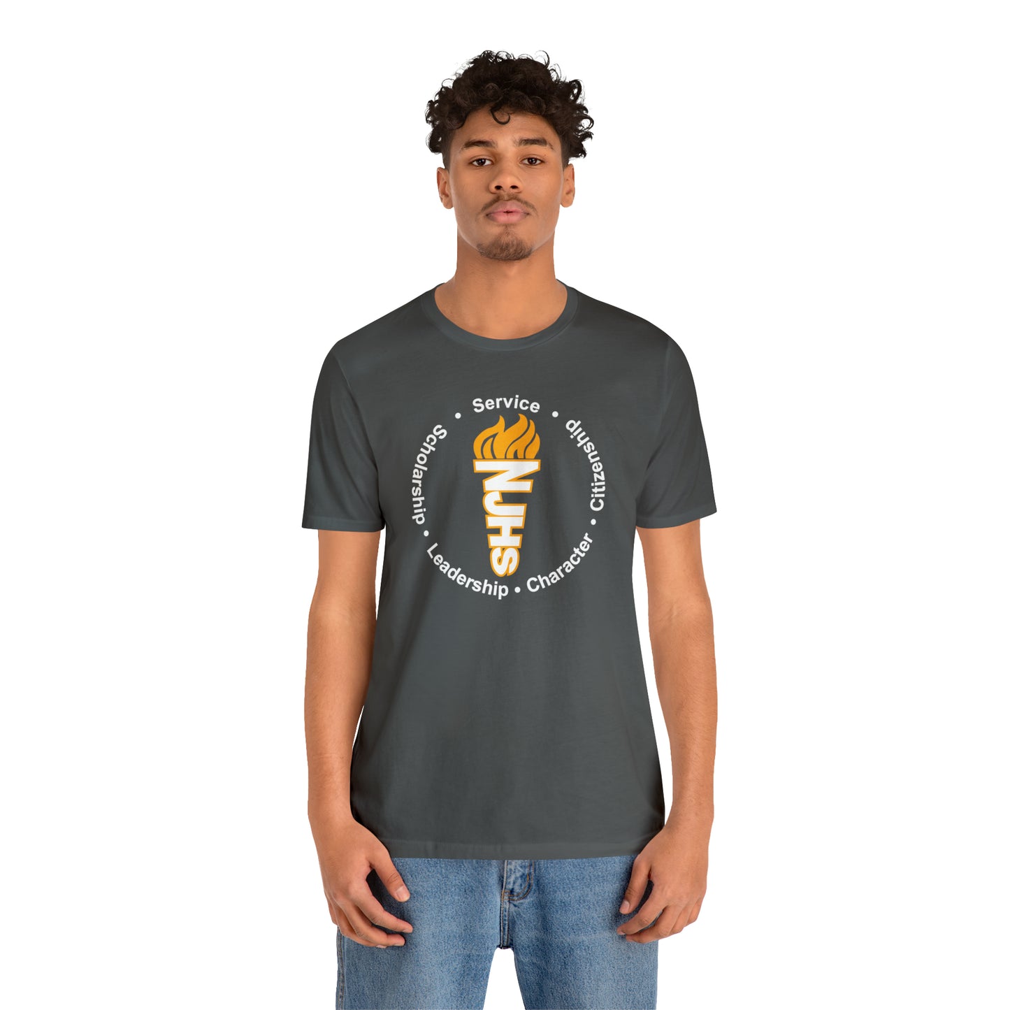 NJHS National Junior Honor Society Service Citizenship Character Leadership Scholarship Circular Torch Bella Jersey Short Sleeve Tee (Unisex)