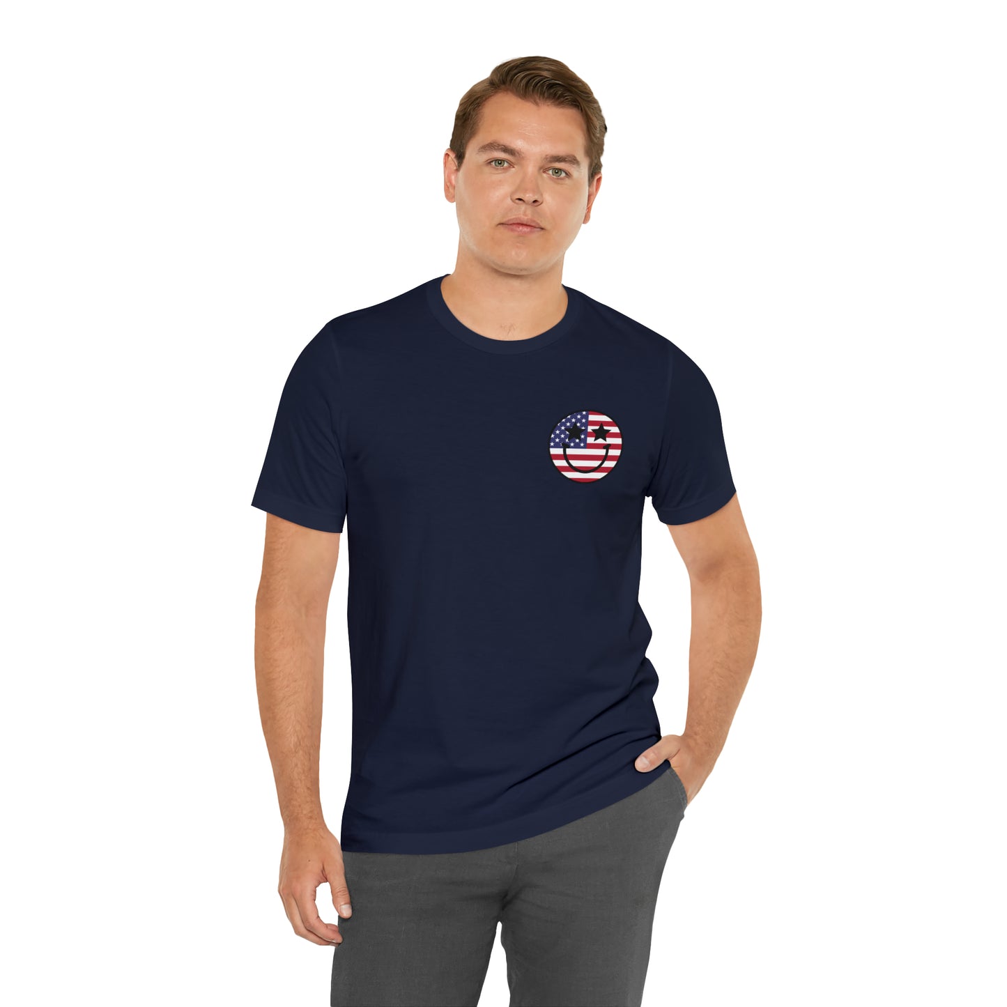 "Jesus Christ Stars and Stripes" (Front and Back Design) Unisex Jersey Short Sleeve Tee