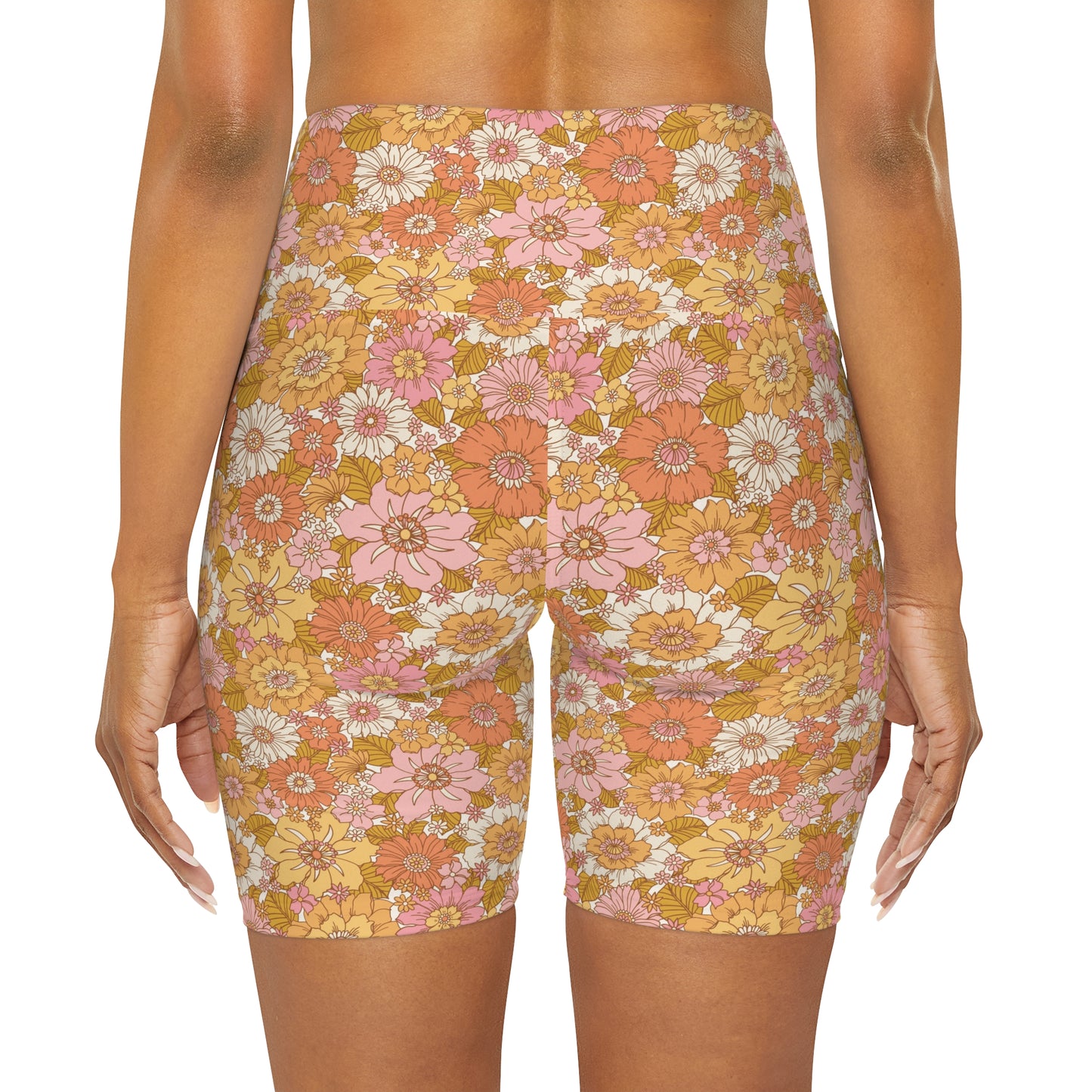 Retro Golden Floral Yoga Shorts