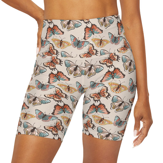 Boho Butterfly Brown Print Yoga Shorts