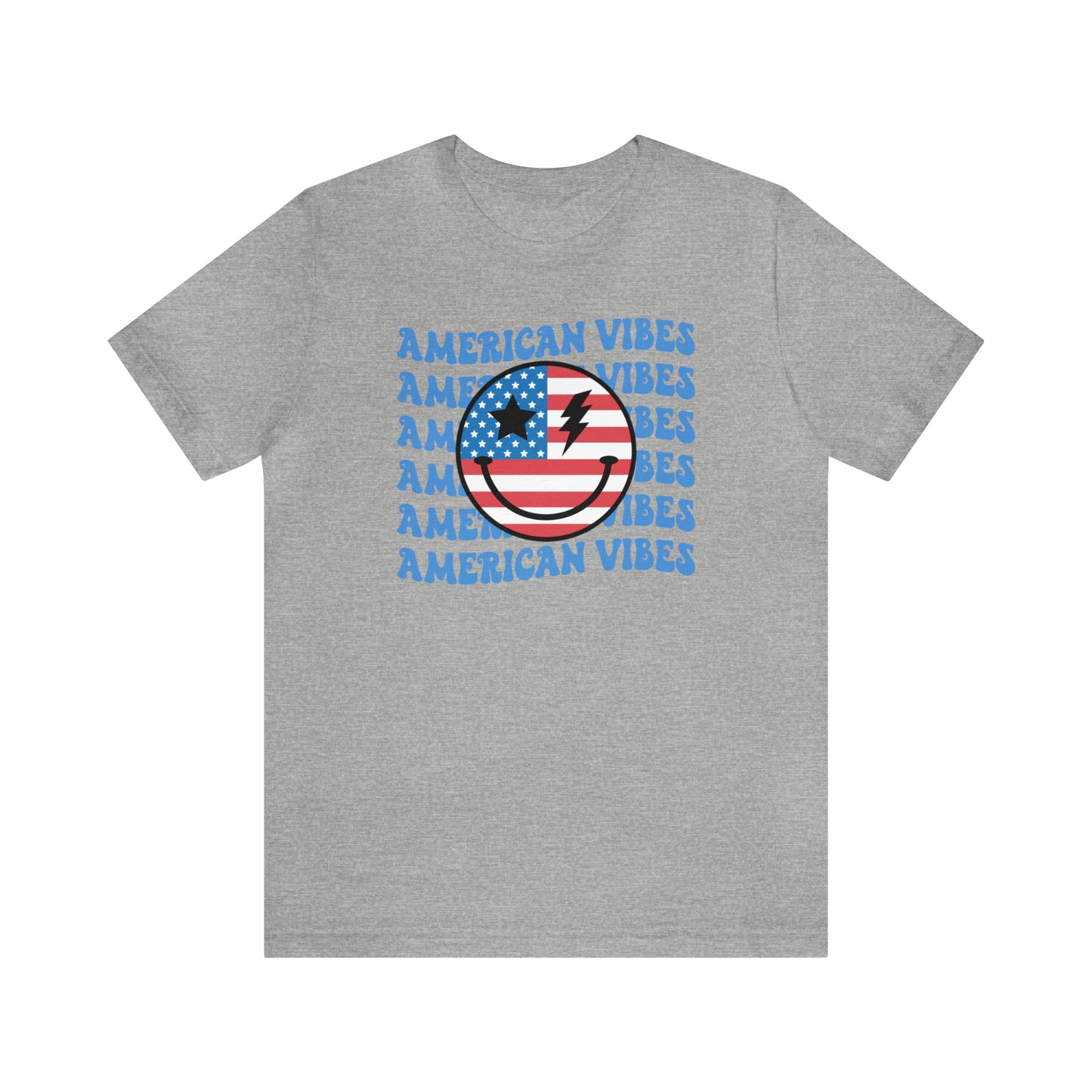 USA American Vibes American Flag Smiley Face Unisex Jersey Short Sleeve Tee