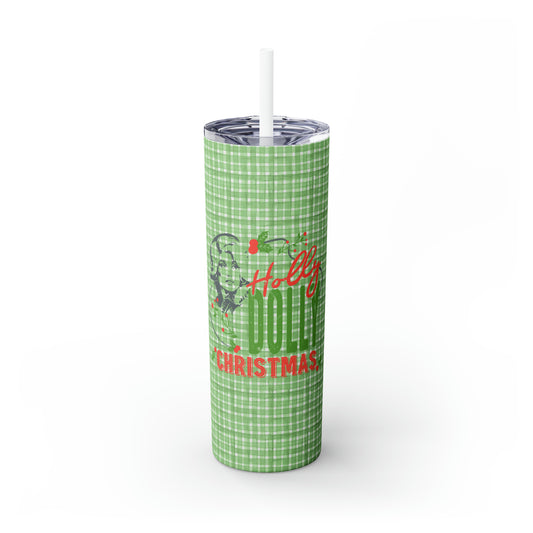 Holly Dolly Christmas Skinny Tumbler with Straw, 20oz