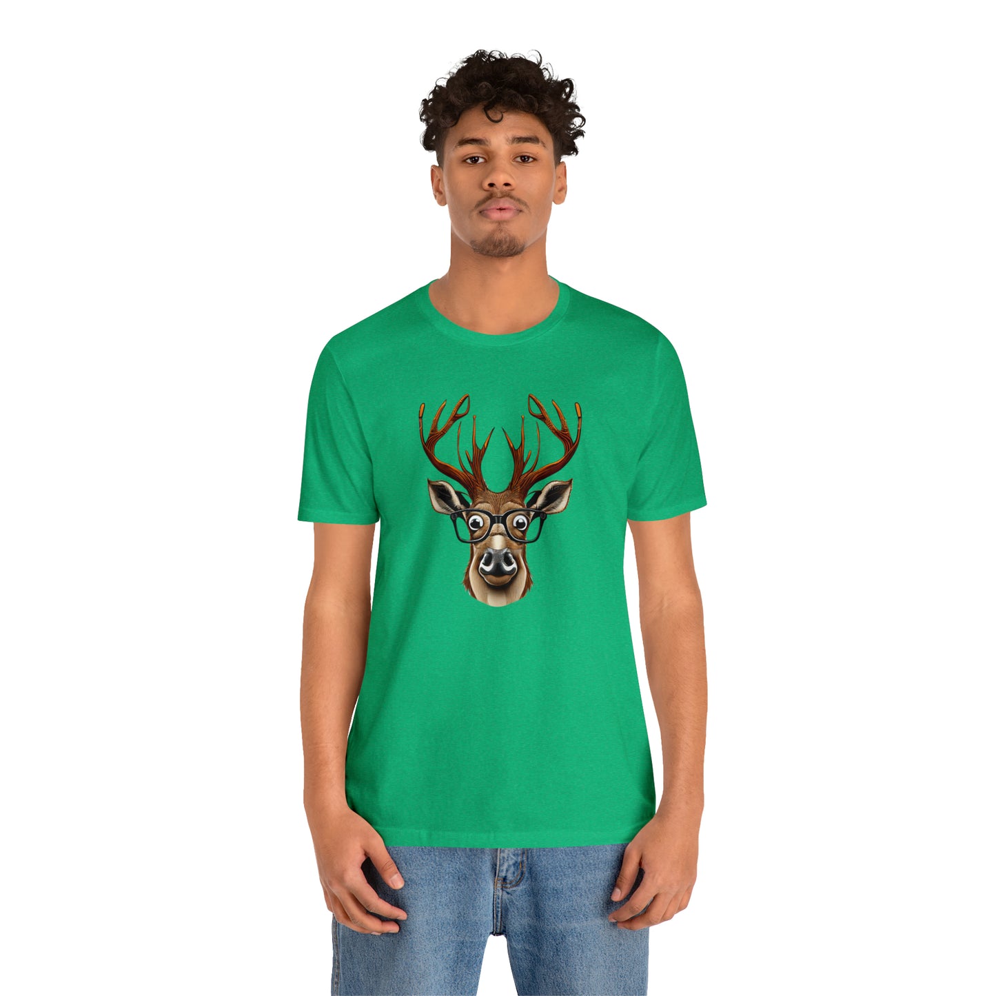 Deer/ Reindeer with Glasses Country and Christmas Unisex Jersey Short Sleeve Tee