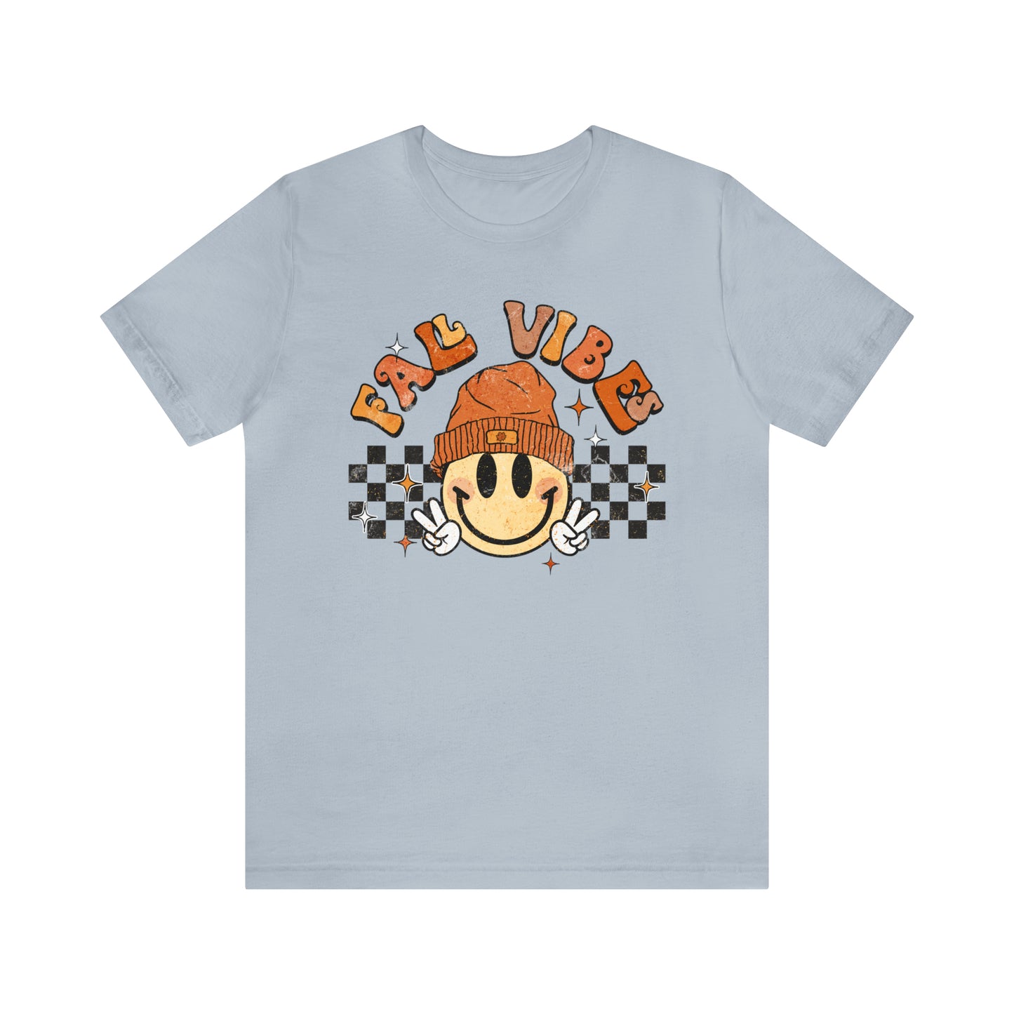 Distressed Halloween Fall Vibes Smiley Face with Beanie and Peace Sign T-Shirt