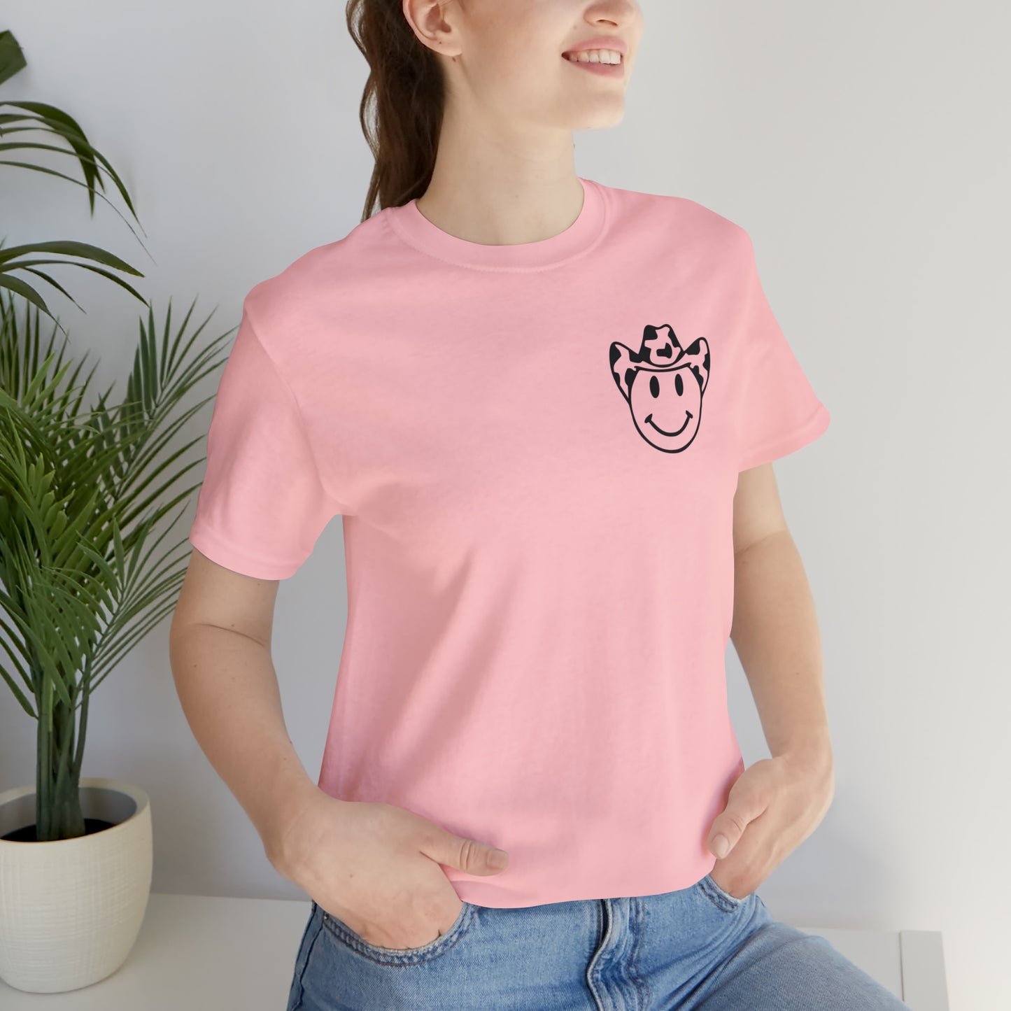 "Smiley Face HOWDY"  (Front and Back Design)  Unisex Jersey Short Sleeve Tee